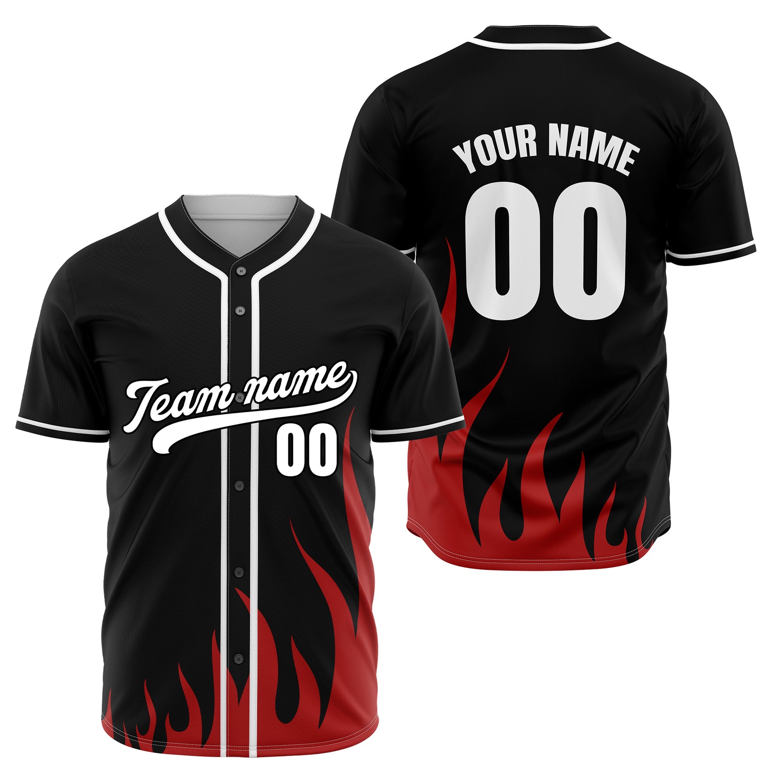 Custom Fire Pulse Black Baseball Sports Jersey Personalized Uniform with Name & Number