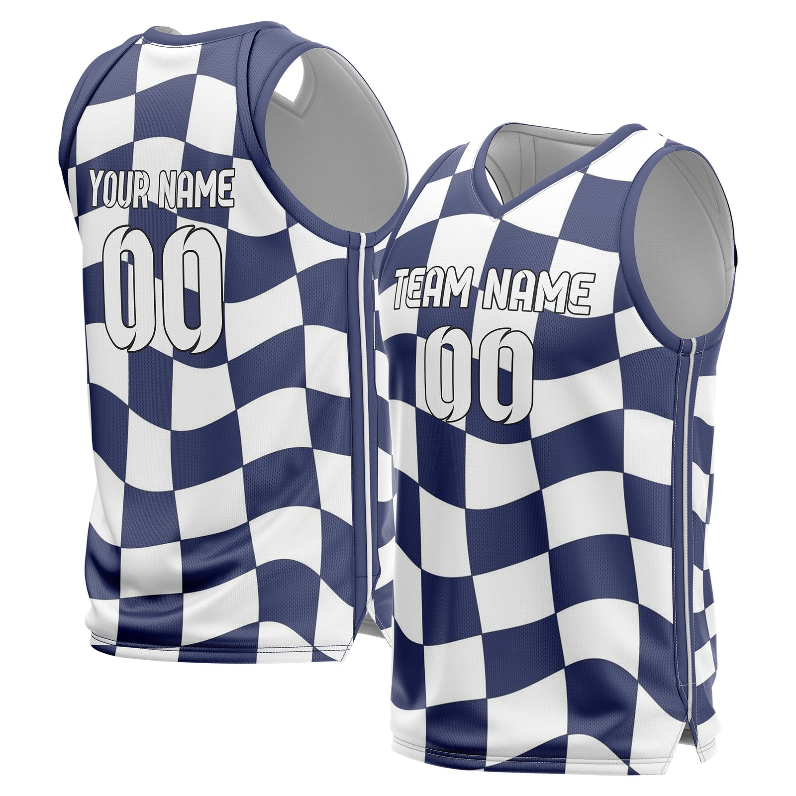 Custom Elite Check Navy Printed Uniform Basketball Jersey