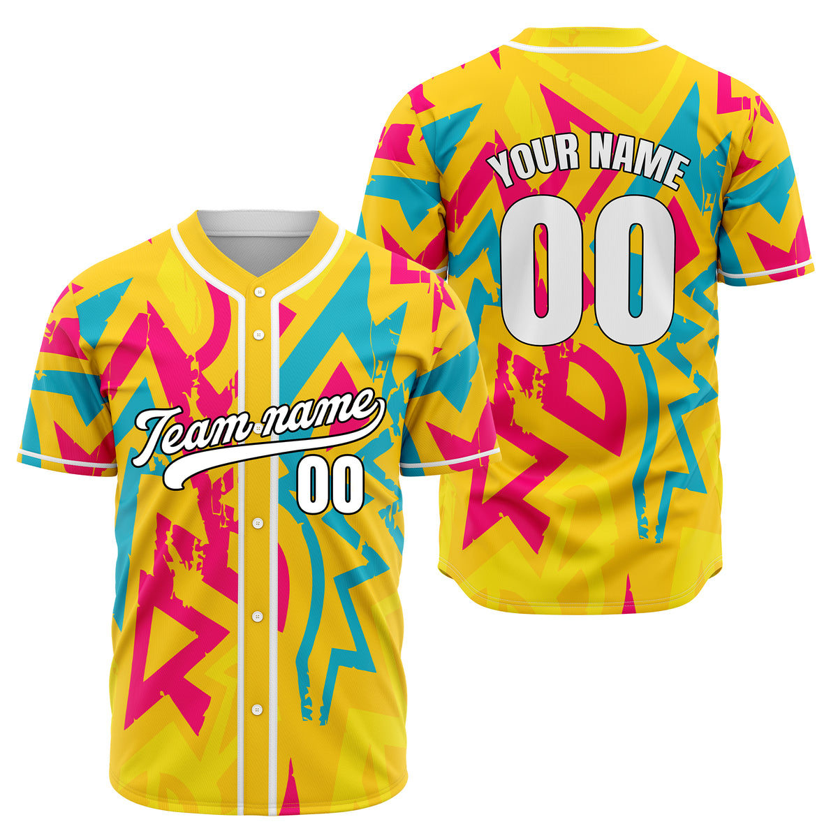 Custom Splash Yellow Baseball Sports Jersey Personalized Uniform with Name &amp; Number