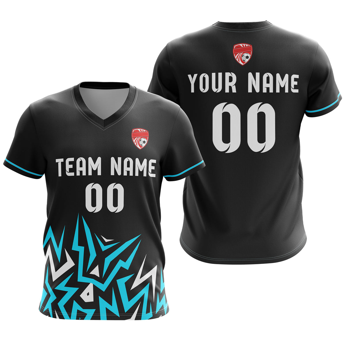 Custom Spark Strike V-Side Pattern Black Soccer Sport Tops Jersey