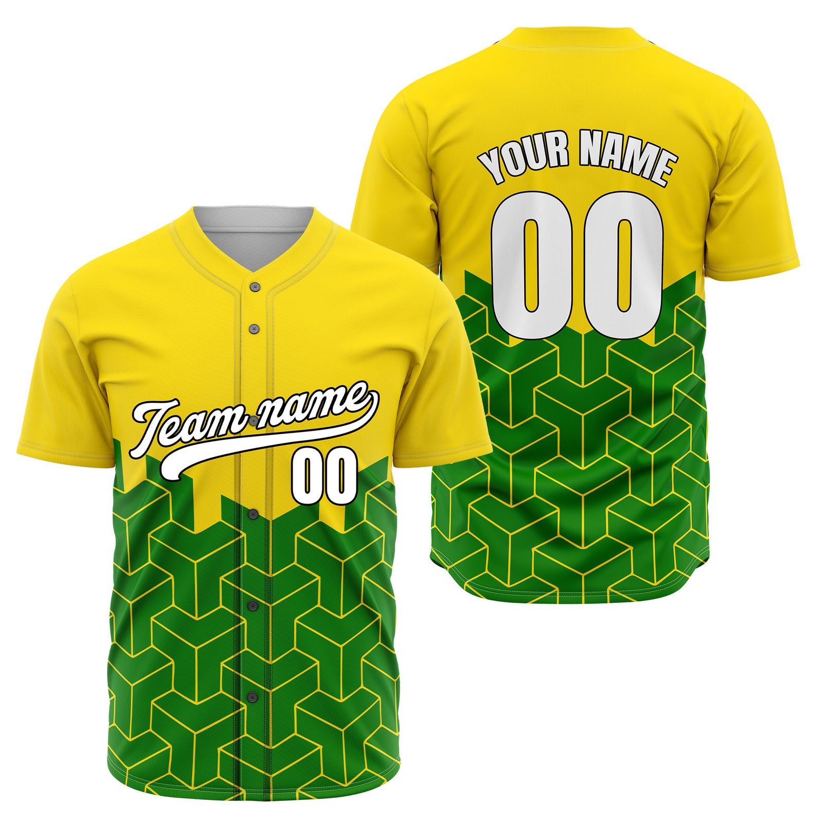Custom Grid Iron Yellow Baseball Sports Jersey Personalized Uniform with Name & Number