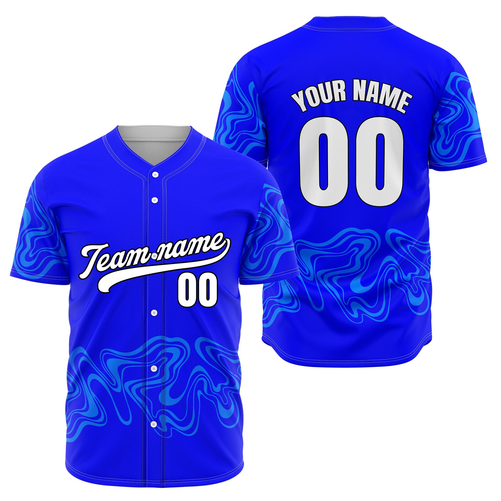 Custom Blue Baseball Wave Sports Jersey Personalized Uniform with Name & Number