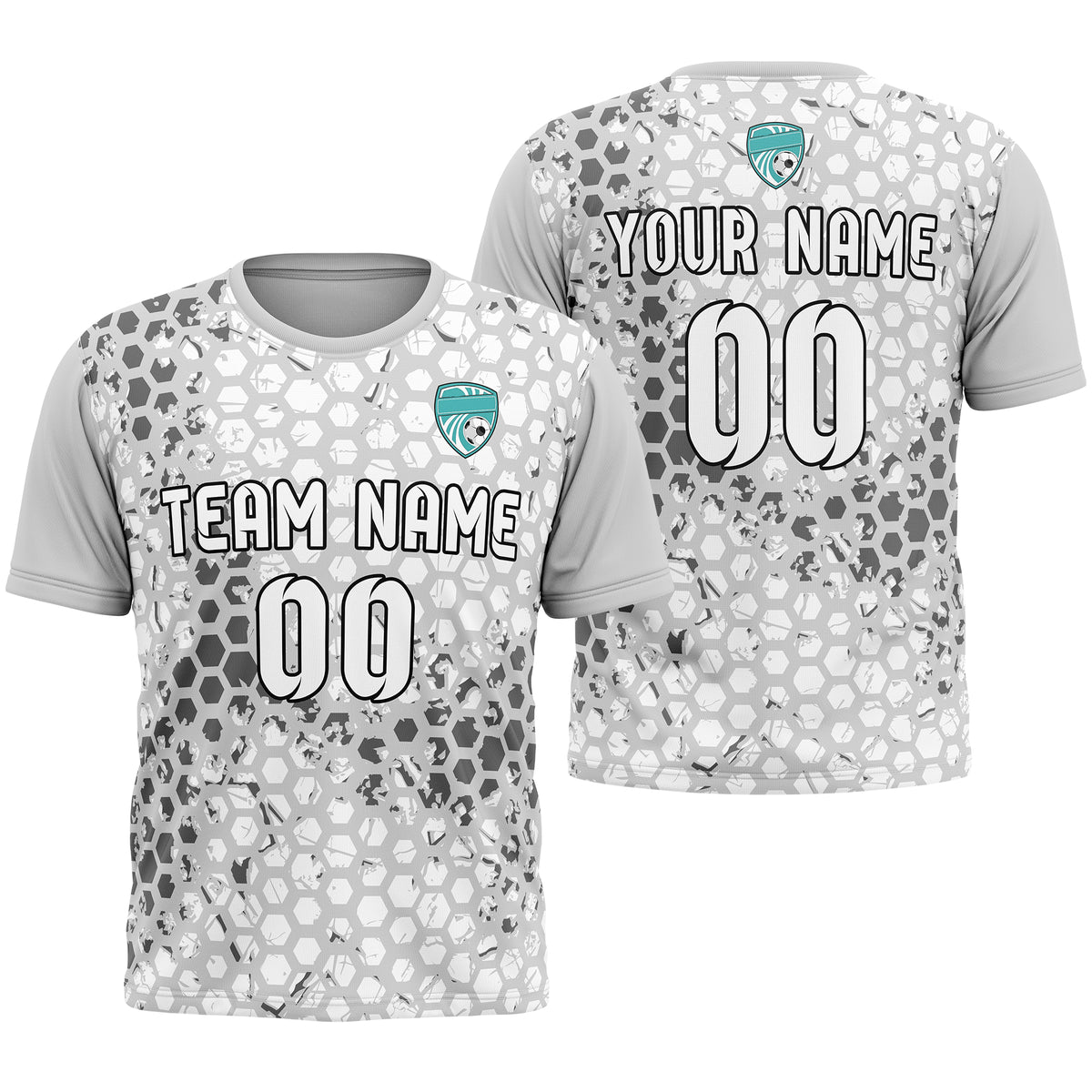 Custom Soccer Grey Round Neck Hex Pattern Sports Tops Jersey