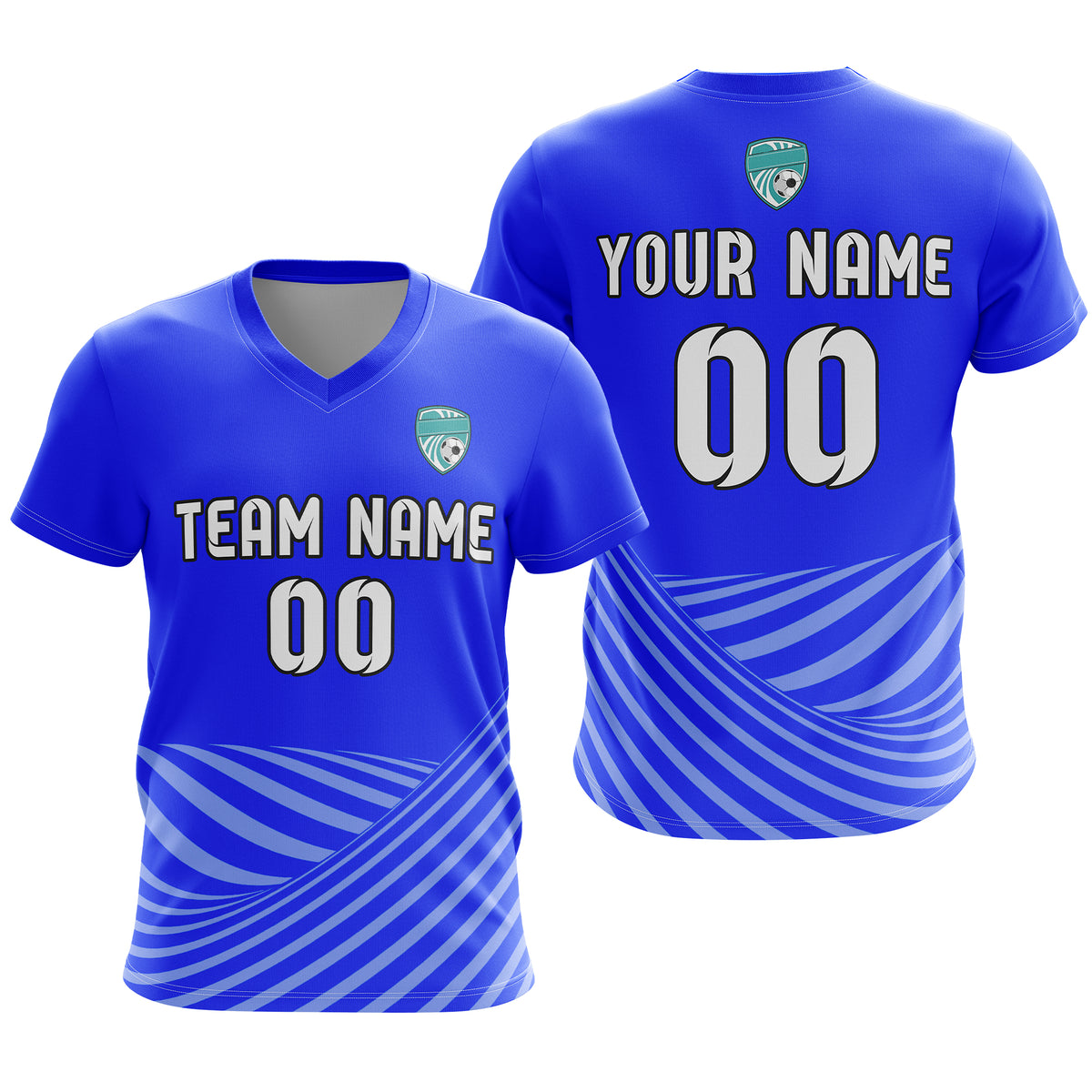 Custom WaveLine Stripe V-Neck Blue Sport Tops Jersey