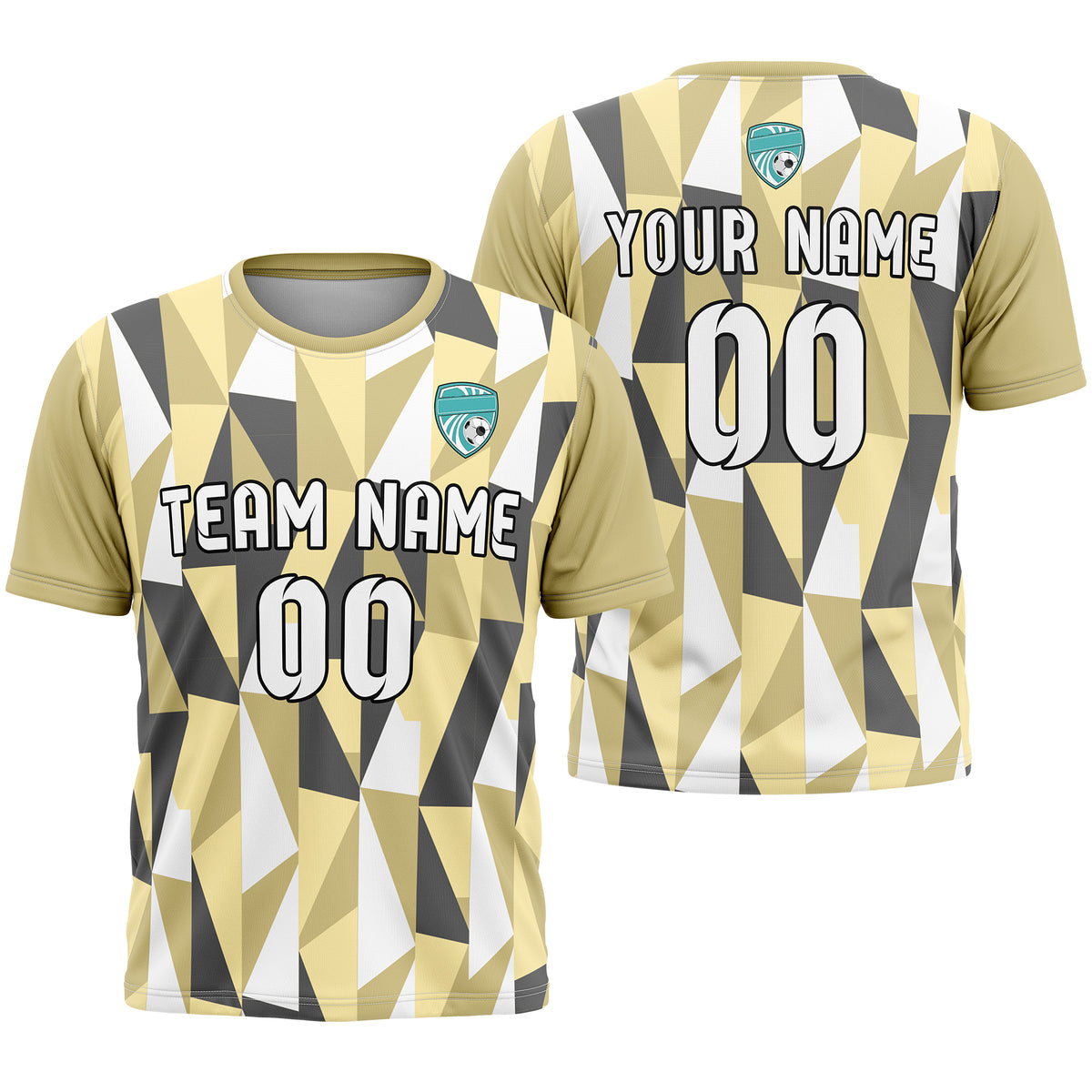 Custom Crystal R-Full Pattern Soccer Khaki Sport Tops Jersey