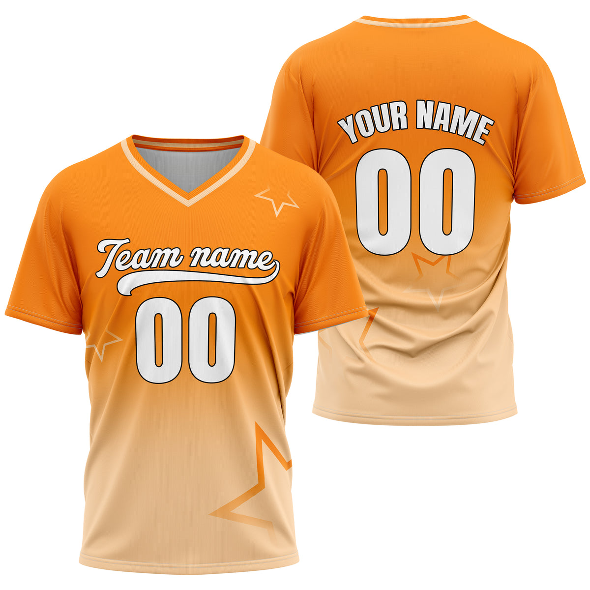Custom Star Gradient Baseball Orange Sports Jersey Personalized Uniform with Name &amp; Number