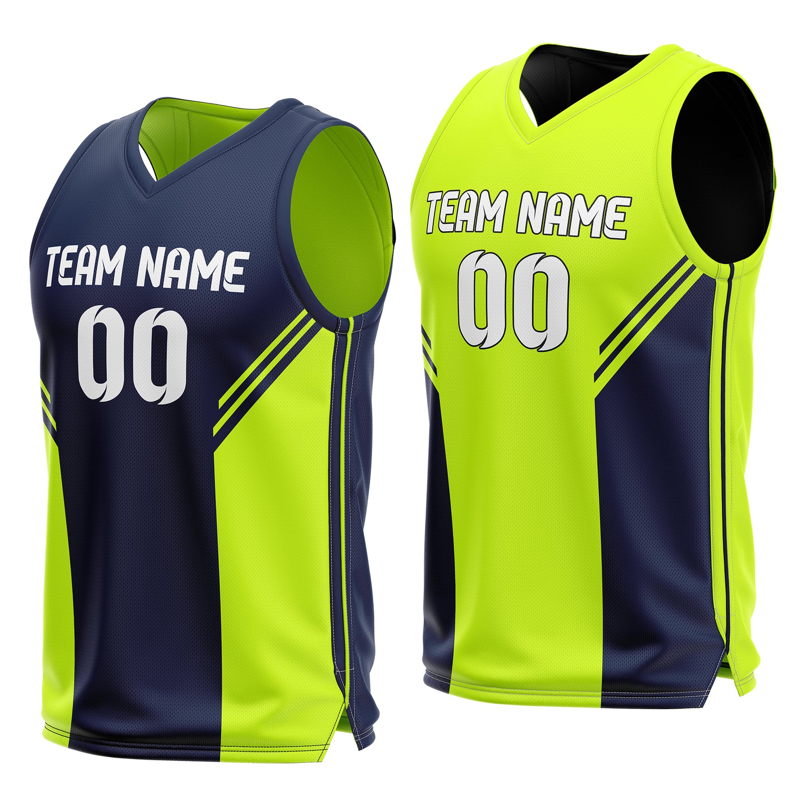 Custom Neon green V Neck  Reversible Basketball Jerseys | Personalized Double Side Tops