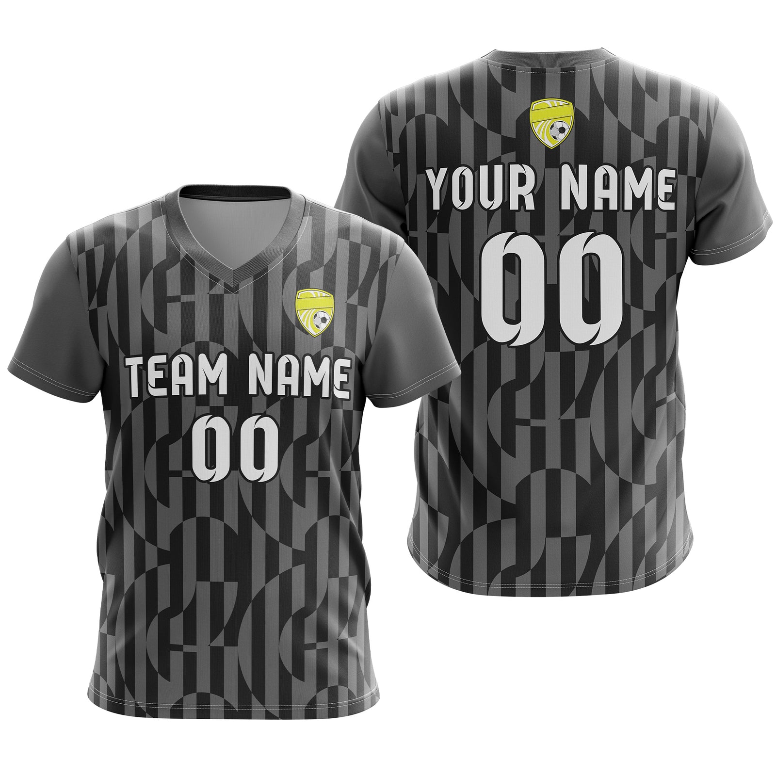 Custom Pulse Grid V-Full Pattern Soccer Dark Grey Sport Tops Jersey