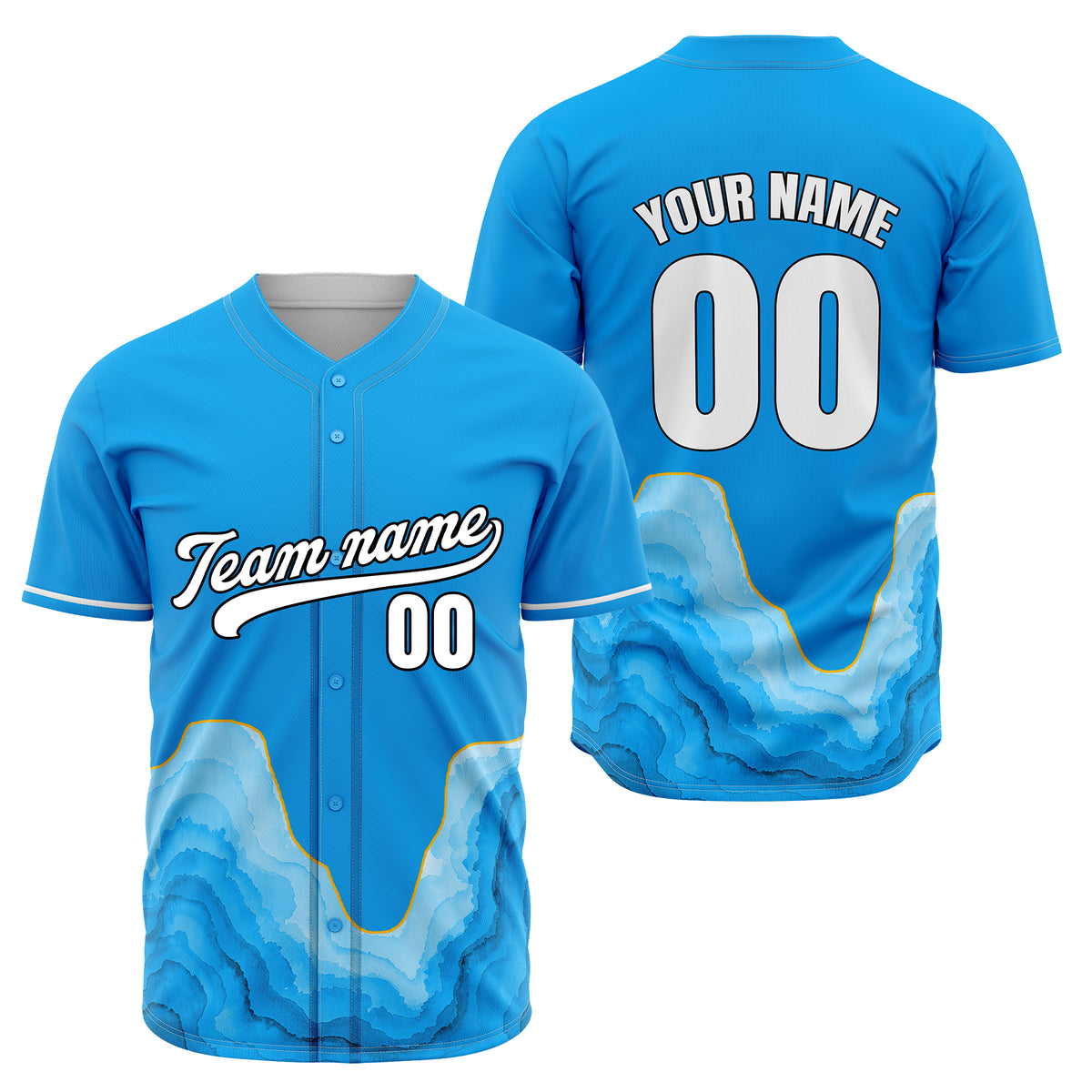 Custom Blue Wave Baseball Sports Jersey Personalized Uniform with Name &amp; Number