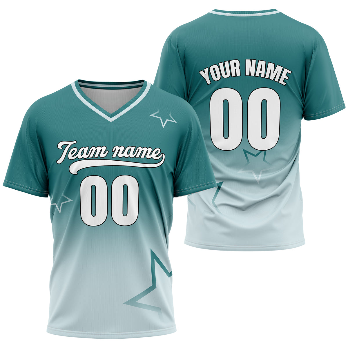 Custom Star Gradient Baseball Teal Sports Jersey Personalized Uniform with Name &amp; Number