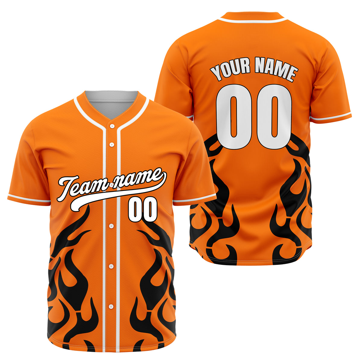 Custom Shadow Flames Orange Baseball Sports Jersey Personalized Uniform with Name &amp; Number