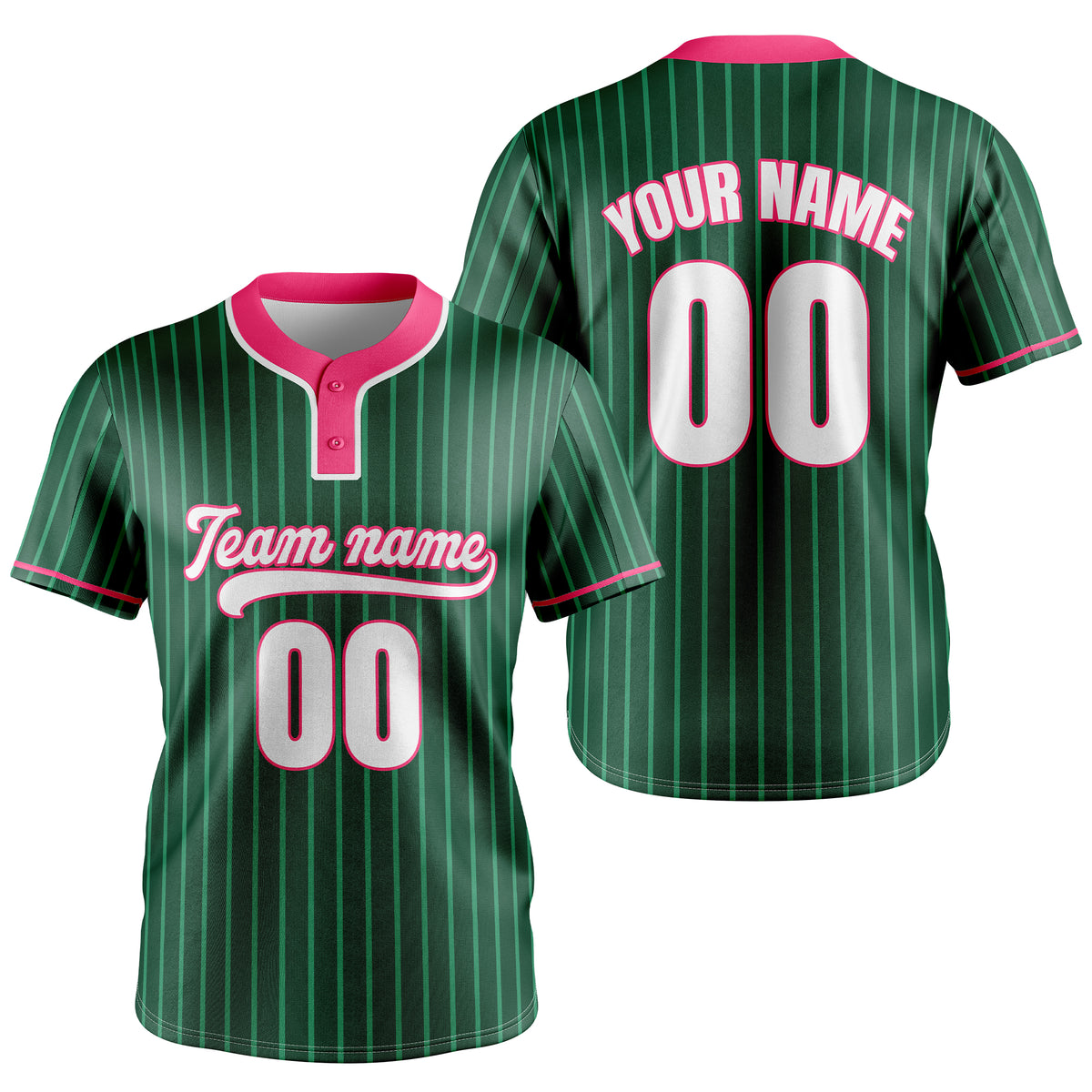 Custom Pinstripe Baseball Green Sports Jersey Personalized Uniform with Name &amp; Number