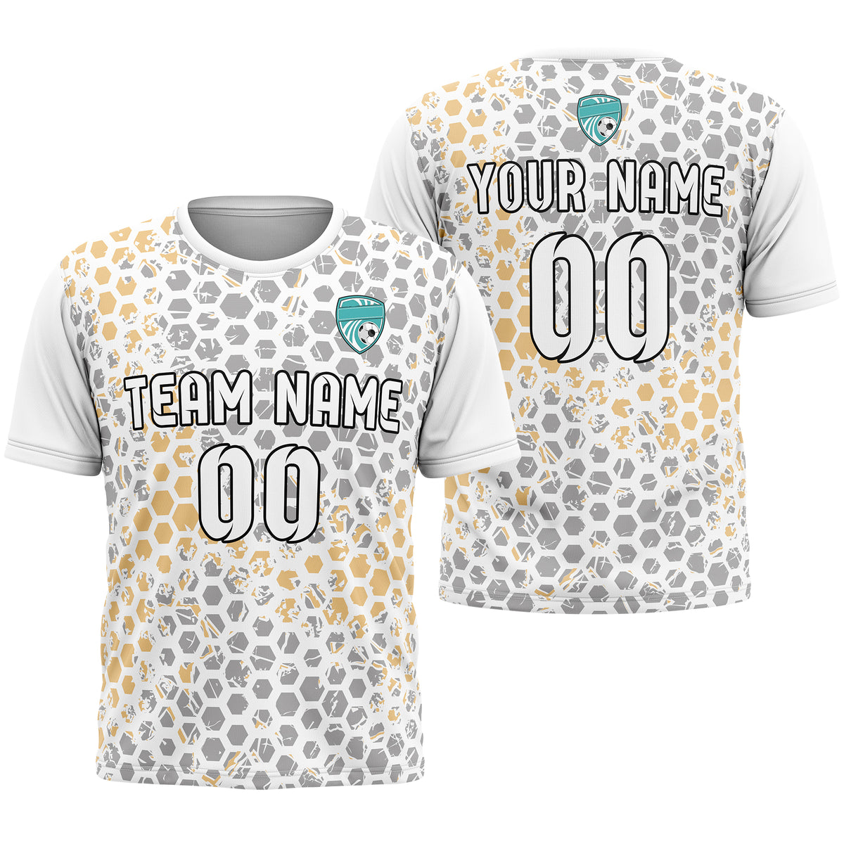 Custom Soccer Yellow Round Neck Hex Pattern Sports Tops Jersey