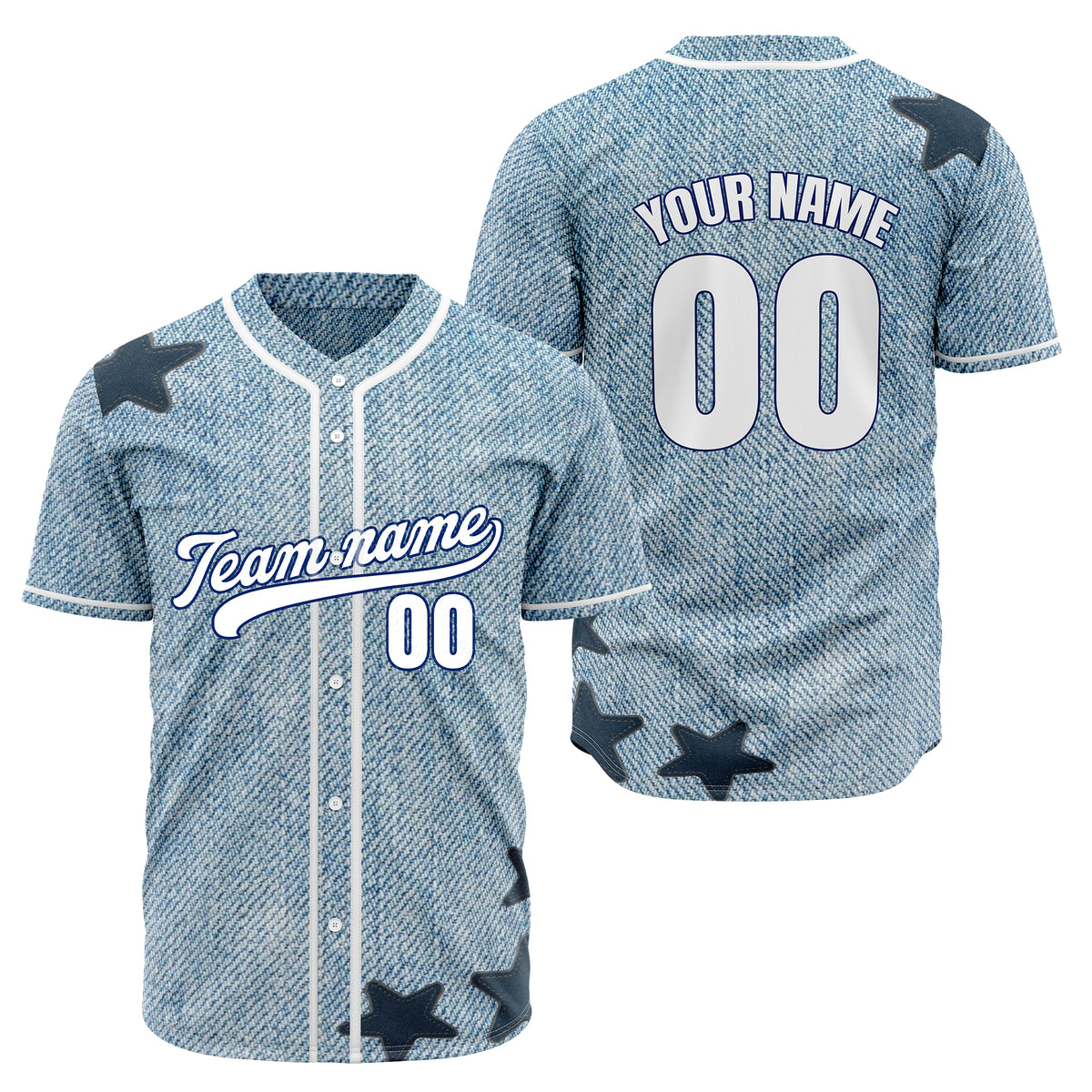 Custom Denim Star Pro Baseball Sports Jersey Personalized Uniform with Name &amp; Number