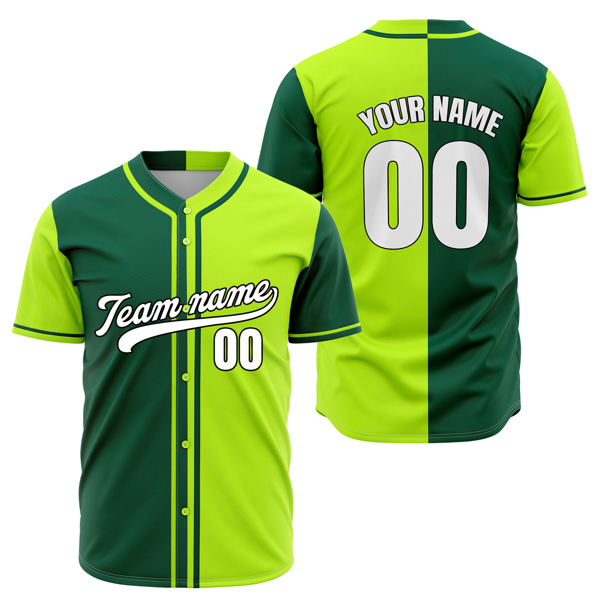 Custom Split Baseball Neon Green Sports Jersey Personalized Uniform with Name &amp; Number