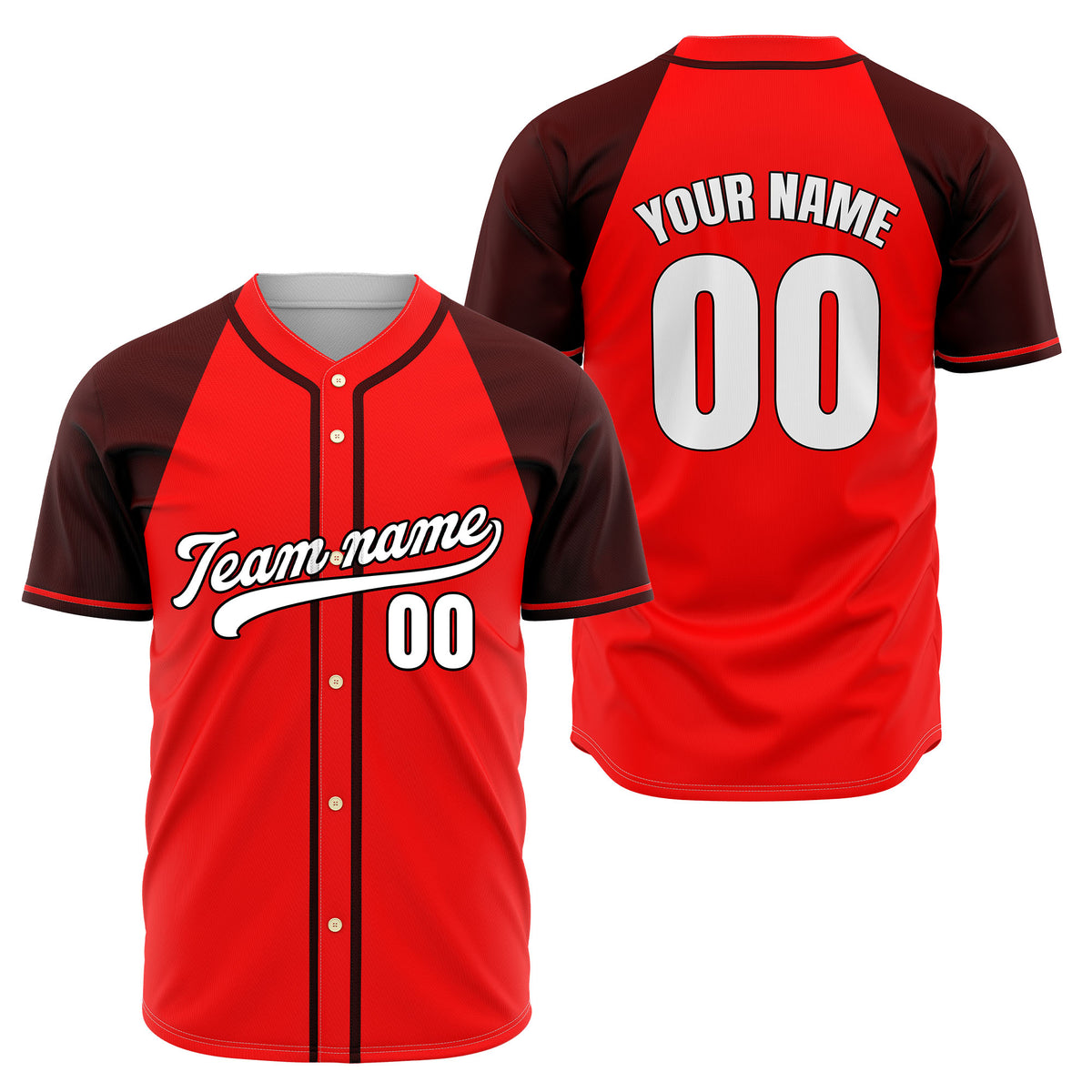 Custom Desert Blaze Red Raglan Style Baseball Sports Jersey Personalized Uniform with Name &amp; Number