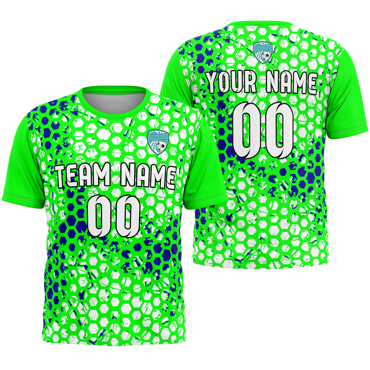 Custom Soccer Neon Green Round Neck Hex Pattern Sports Tops Jersey