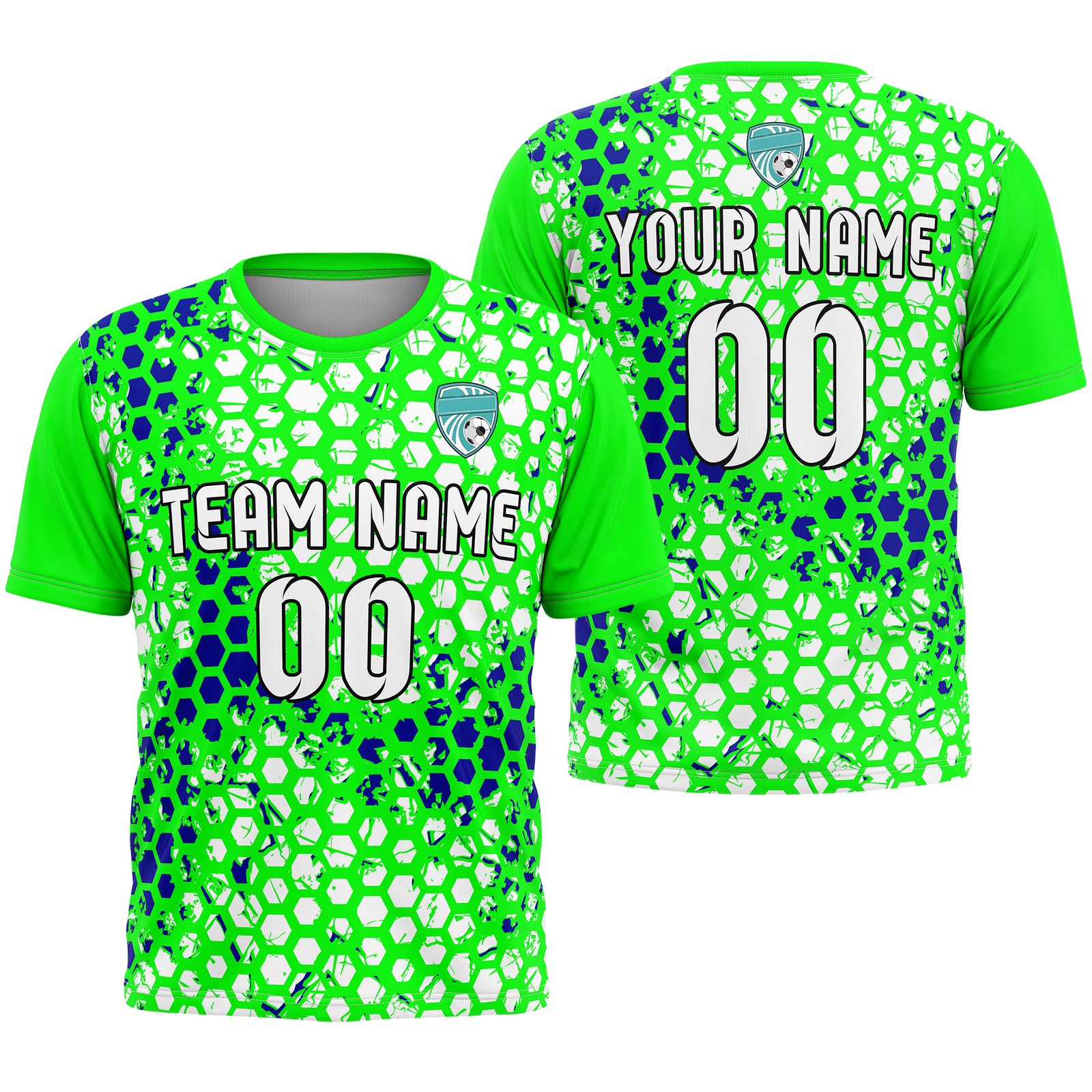 Custom Soccer Neon Green Round Neck Hex Pattern Sports Tops Jersey