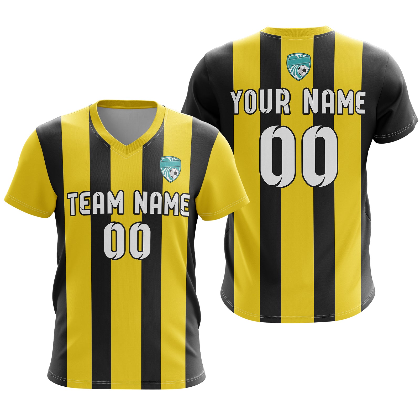 Custom Striker Stripe V-Neck Yellow Soccer Sport Tops Jersey