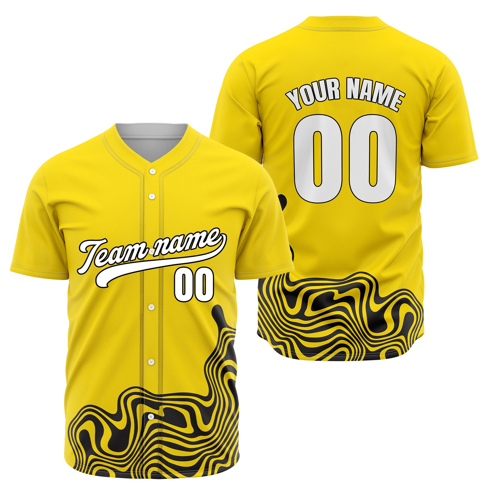 Custom Yellow Baseball Wave Sports Jersey Personalized Uniform with Name & Number