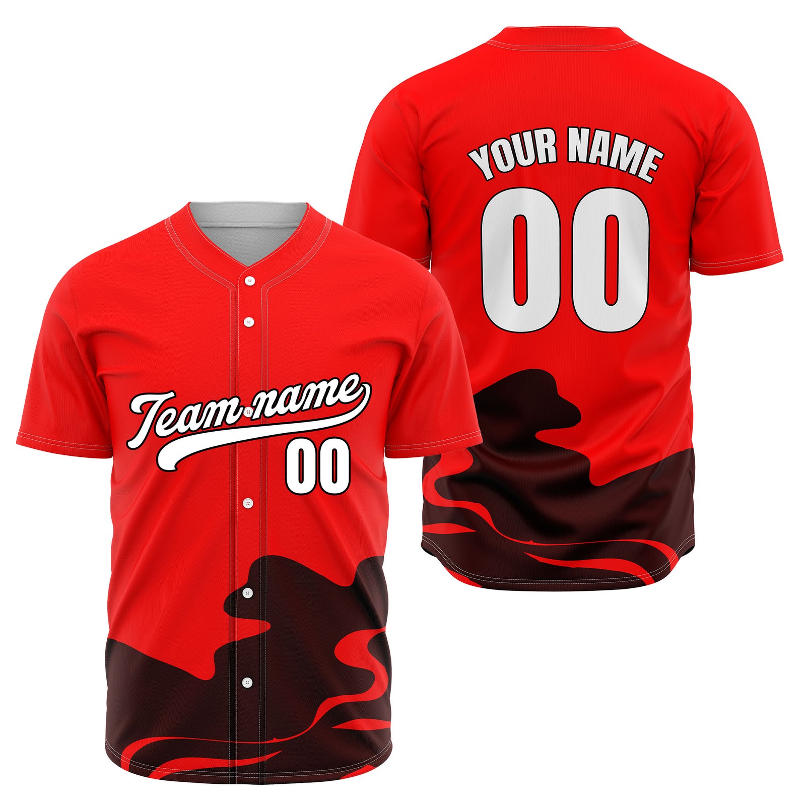 Custom Red Baseball Wave Sports Jersey Personalized Uniform with Name & Number