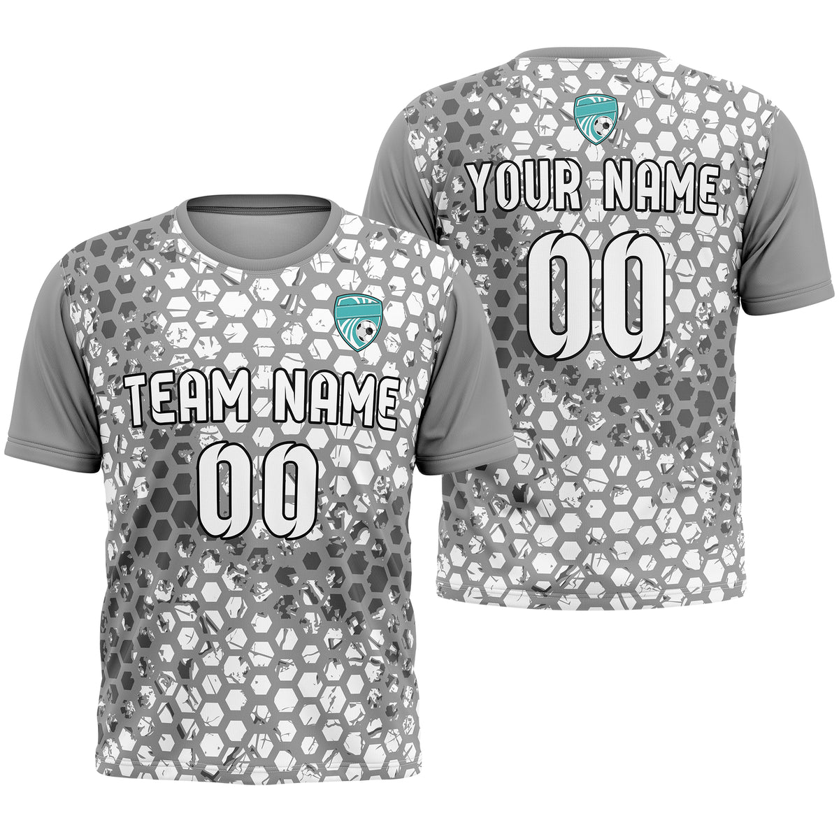 Custom Soccer Dark Grey Round Neck Hex Pattern Sports Tops Jersey