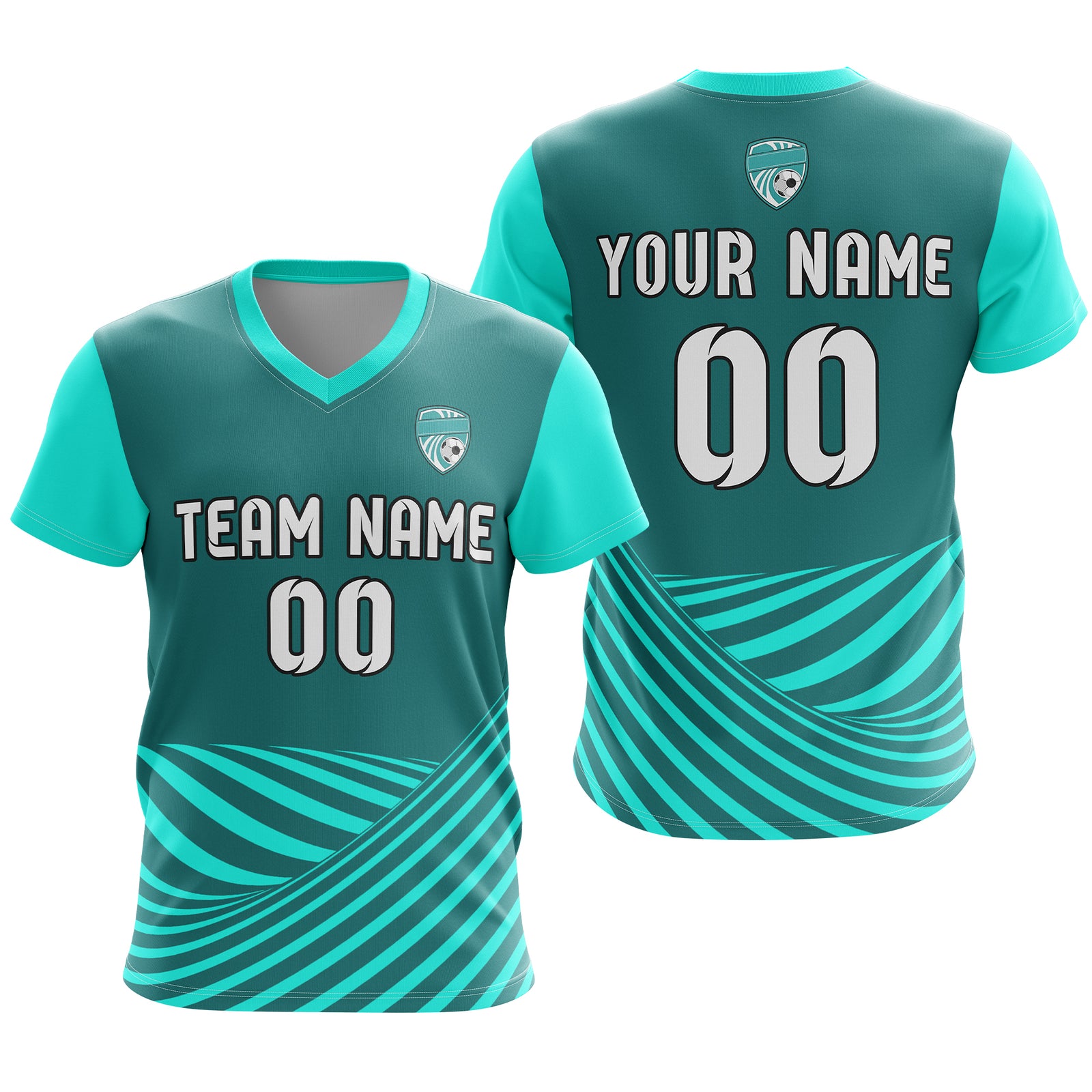Custom WaveLine Stripe V-Neck Teal Sport Tops Jersey