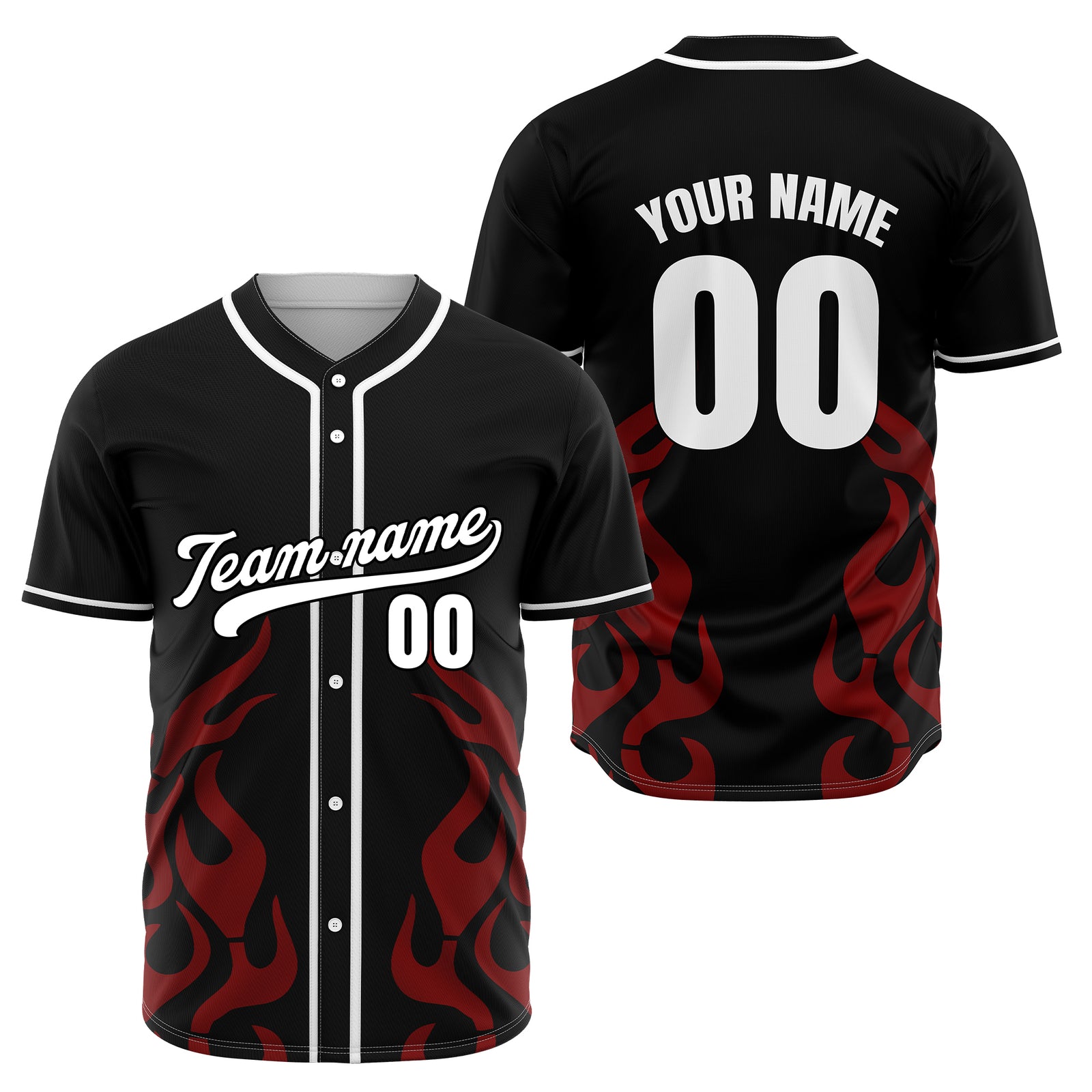 Custom Shadow Flames Black Baseball Sports Jersey Personalized Uniform with Name & Number