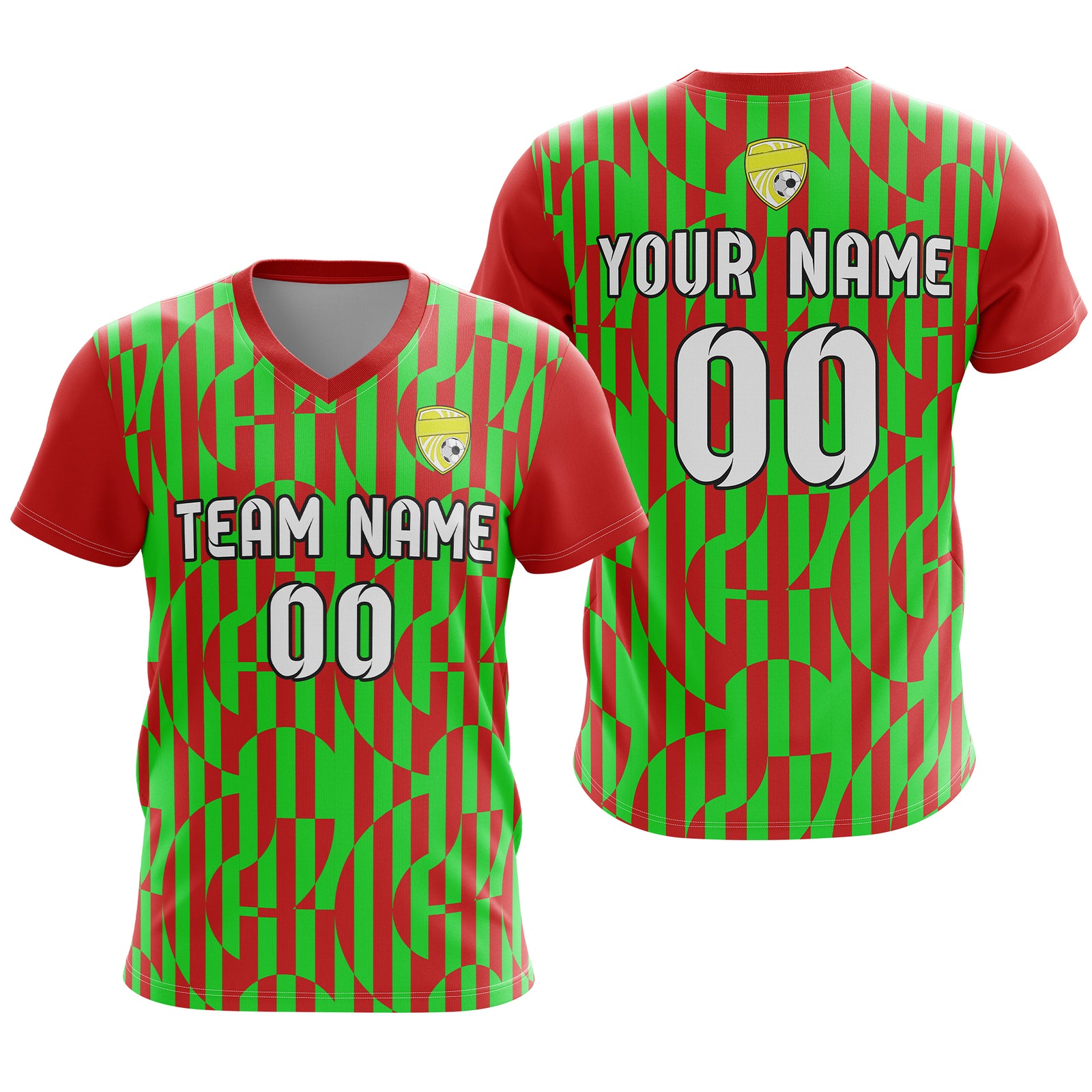 Custom Pulse Grid V-Full Pattern  Soccer Green Sport Tops Jersey