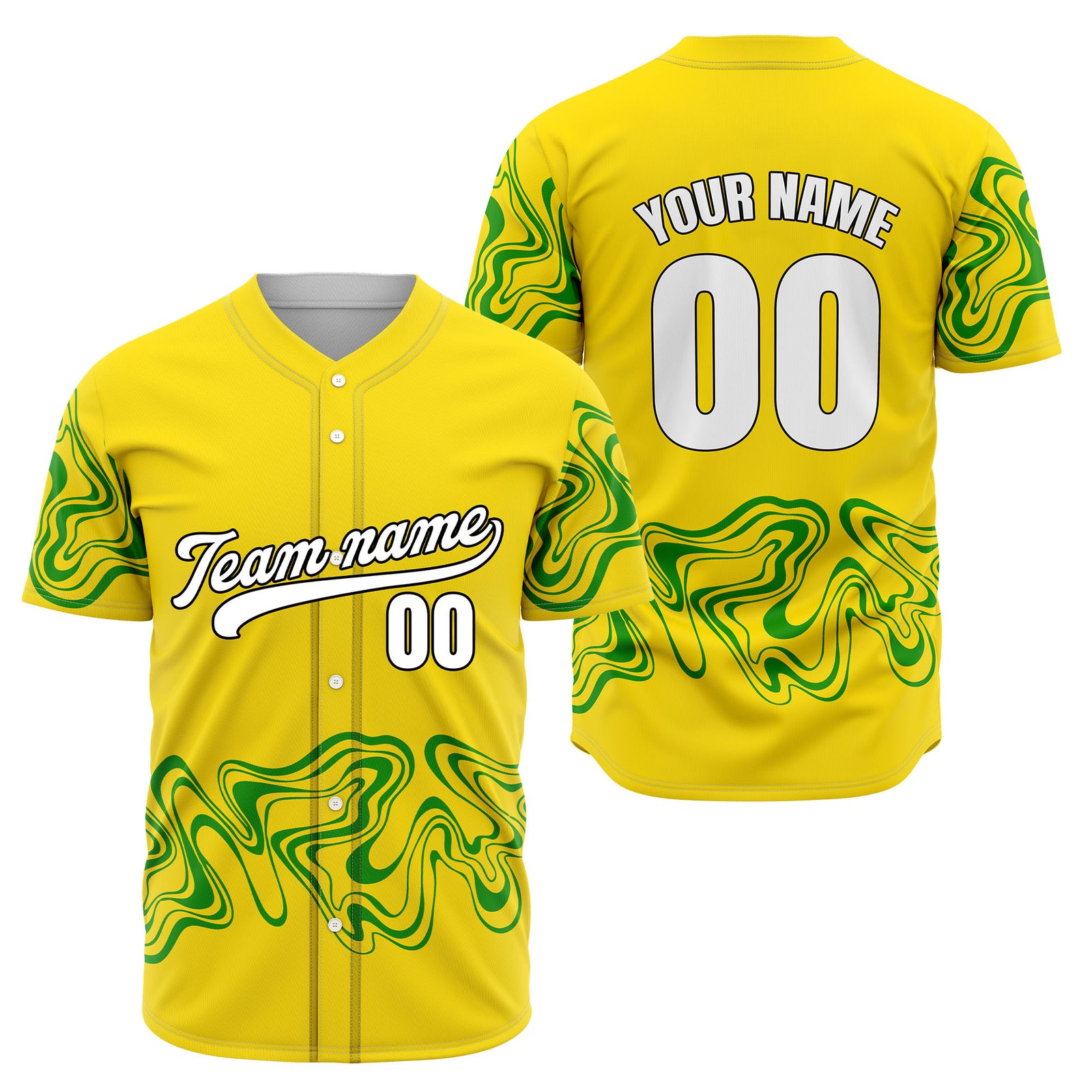 Custom Yellow Baseball Wave Sports Jersey Personalized Uniform with Name & Number