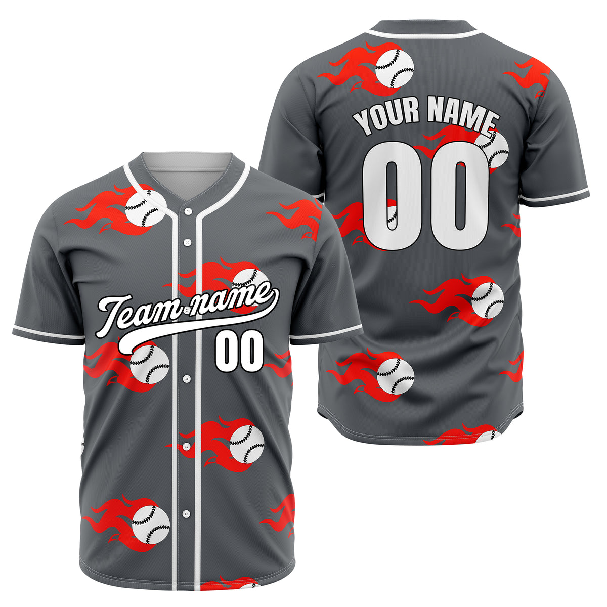 Custom Fireballers Grey Baseball Sports Jersey Personalized Uniform with Name & Number