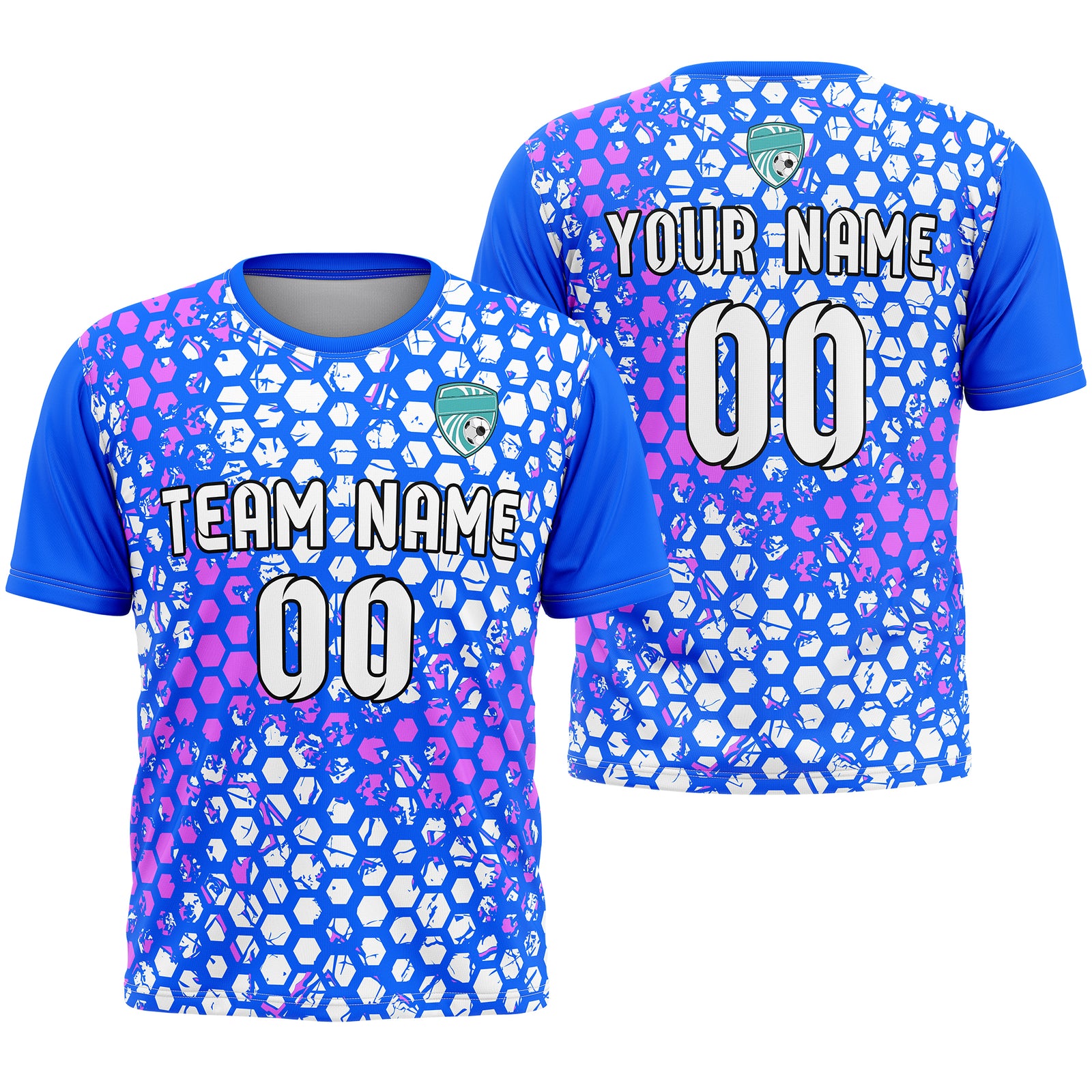 Custom Soccer Yellow Round Neck Hex Pattern Sports Tops Jersey