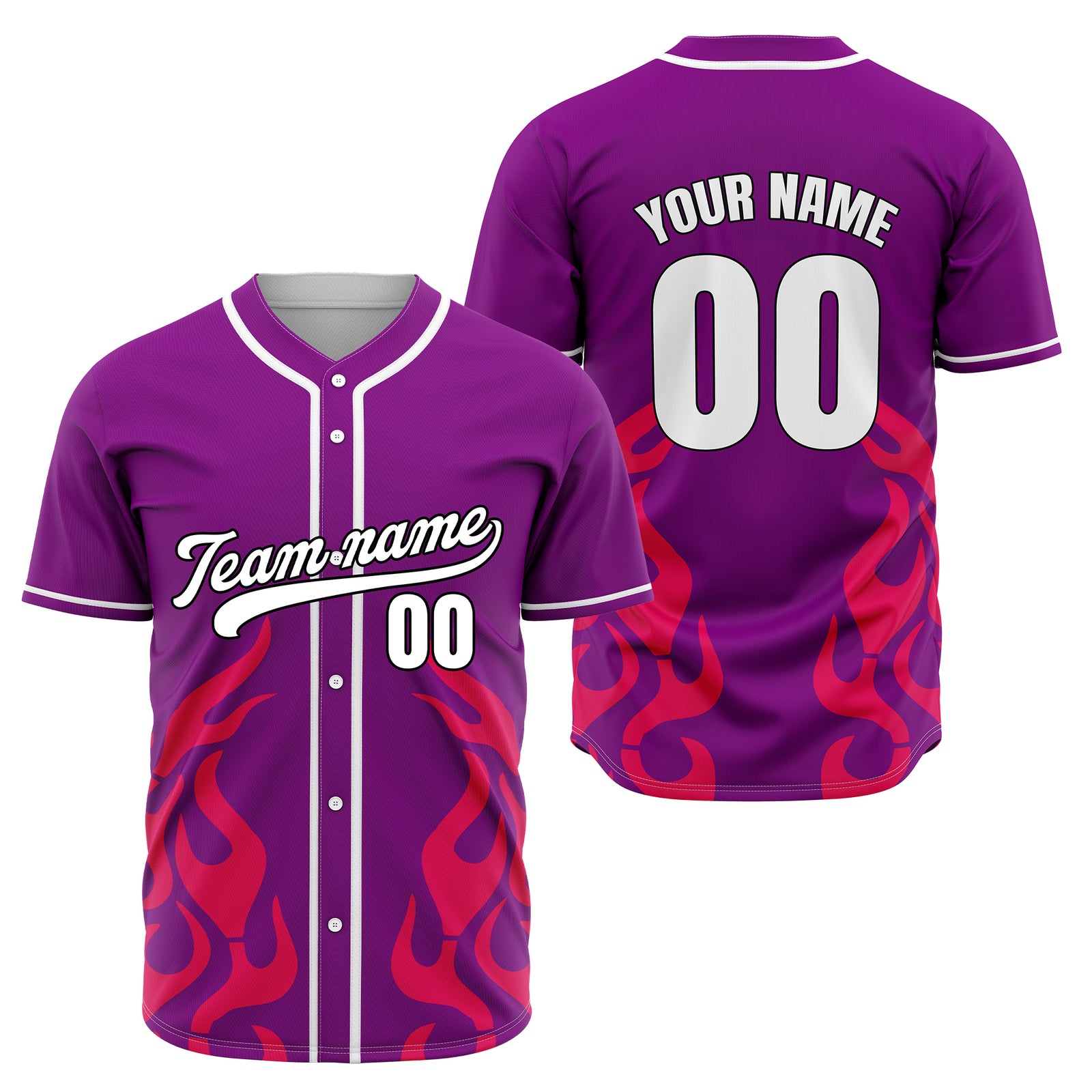 Custom Shadow Flames Purple Baseball Sports Jersey Personalized Uniform with Name & Number
