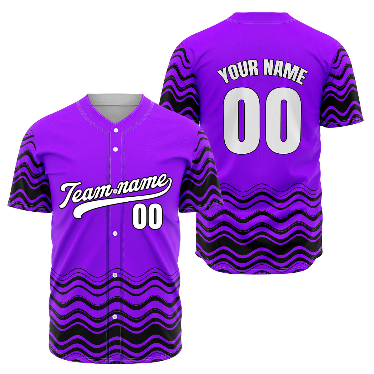 Custom Purple Baseball Wave Sports Jersey Personalized Uniform with Name &amp; Number