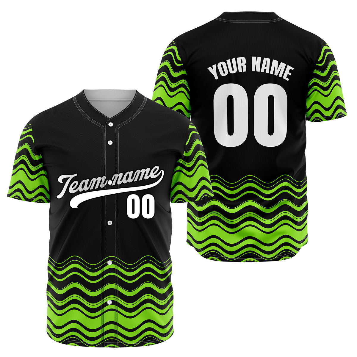 Custom Black Baseball Wave Sports Jersey Personalized Uniform with Name &amp; Number