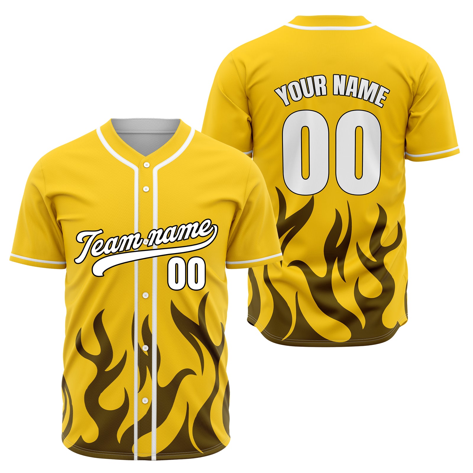 Custom Burnout Yellow Baseball Sports Jersey Personalized Uniform with Name & Number