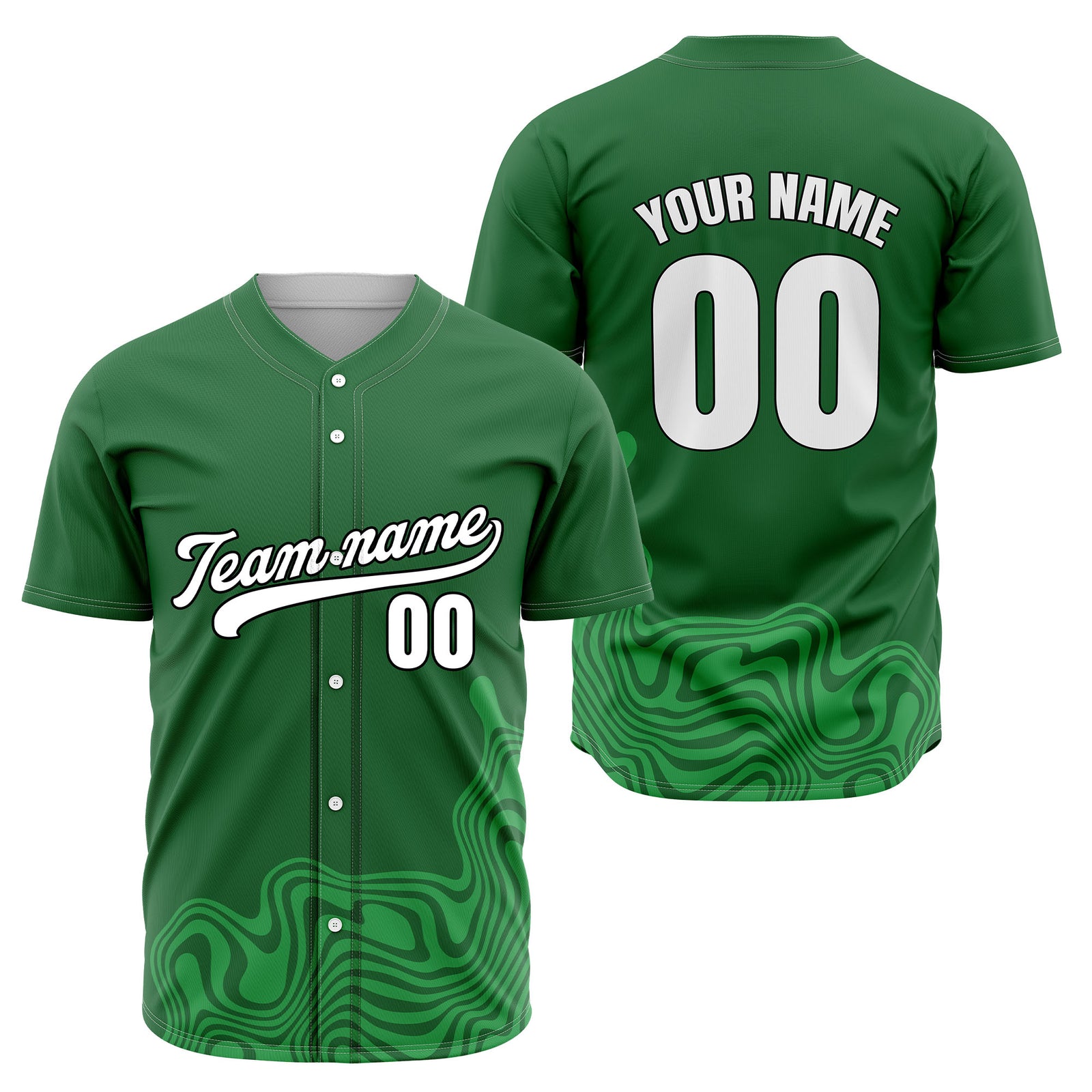 Custom Green Baseball Wave Sports Jersey Personalized Uniform with Name & Number
