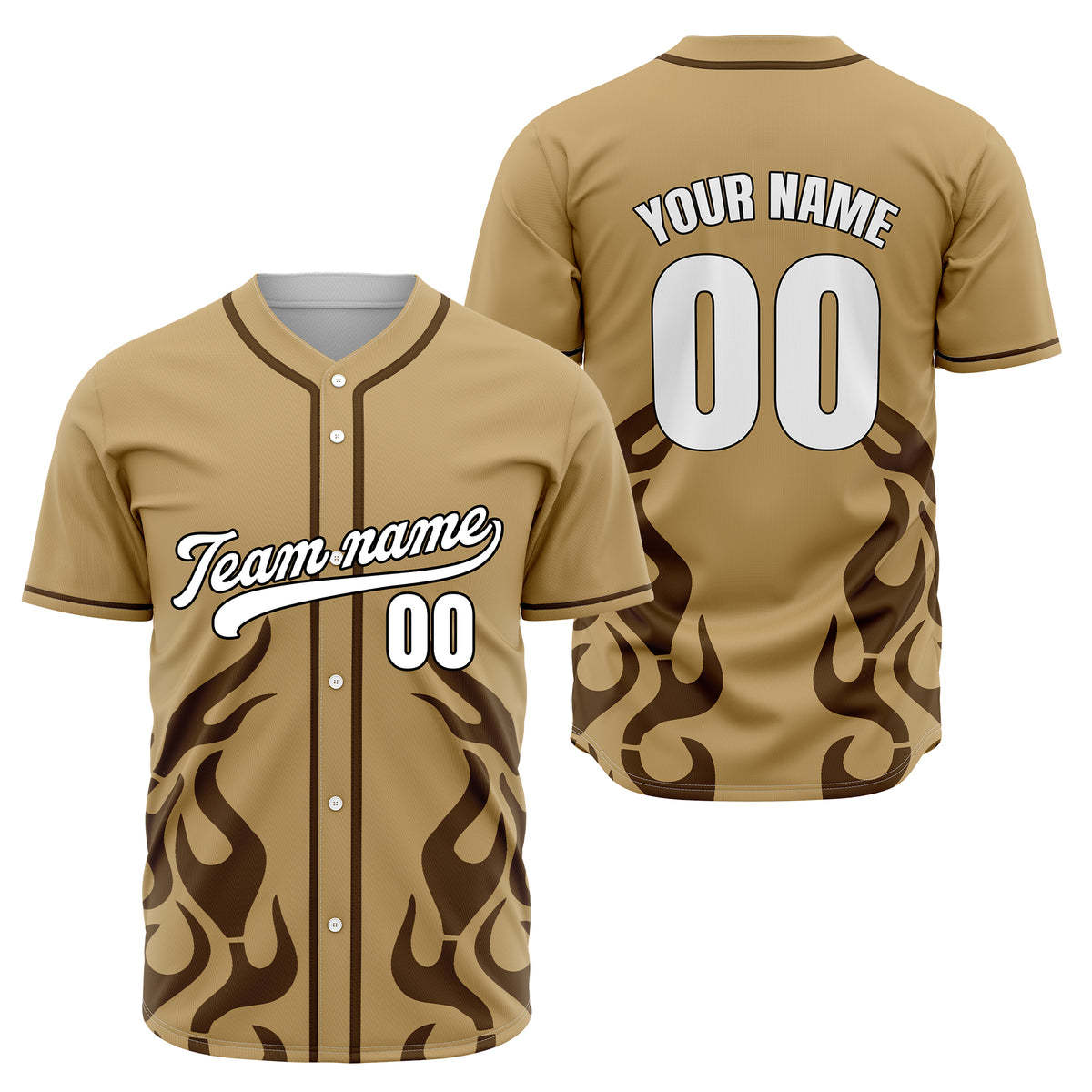 Custom Shadow Flames Khaki Baseball Sports Jersey Personalized Uniform with Name &amp; Number