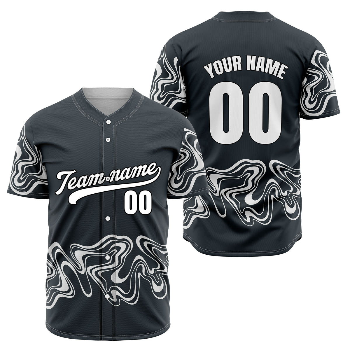 Custom Dark Grey Baseball Wave Sports Jersey Personalized Uniform with Name & Number