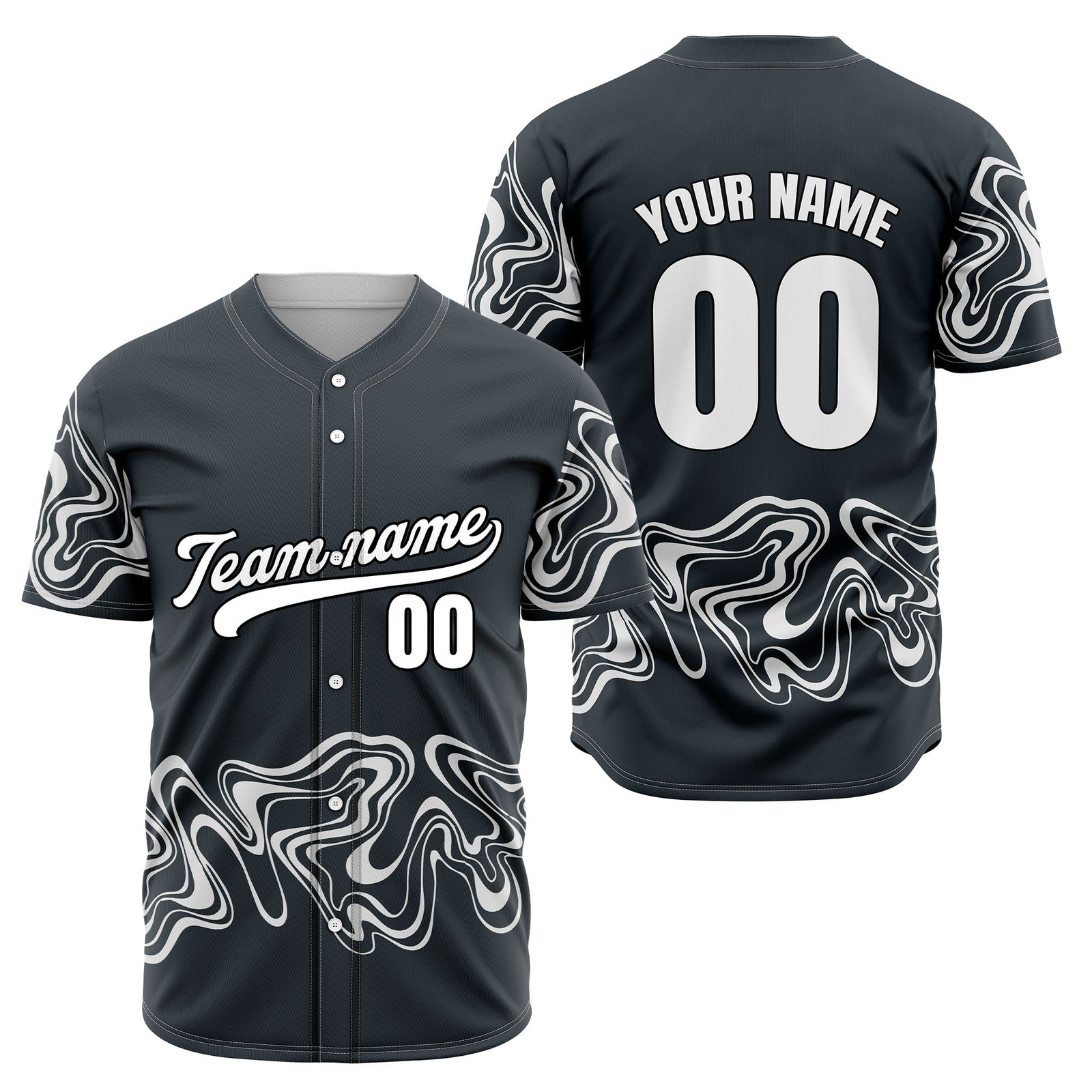 Custom Dark Grey Baseball Wave Sports Jersey Personalized Uniform with Name & Number
