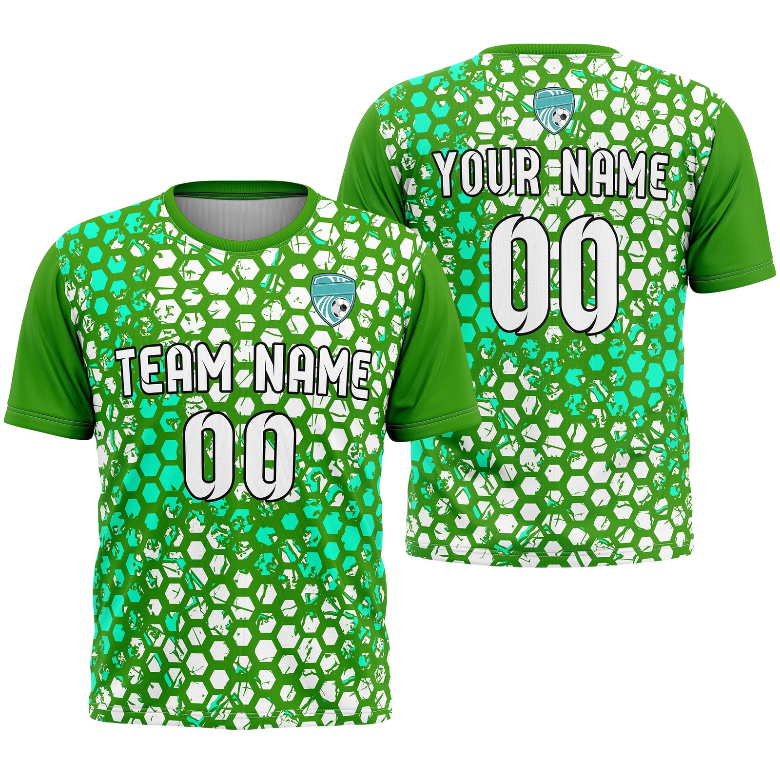 Custom Soccer Yellow Round Neck Hex Pattern Sports Tops Jersey