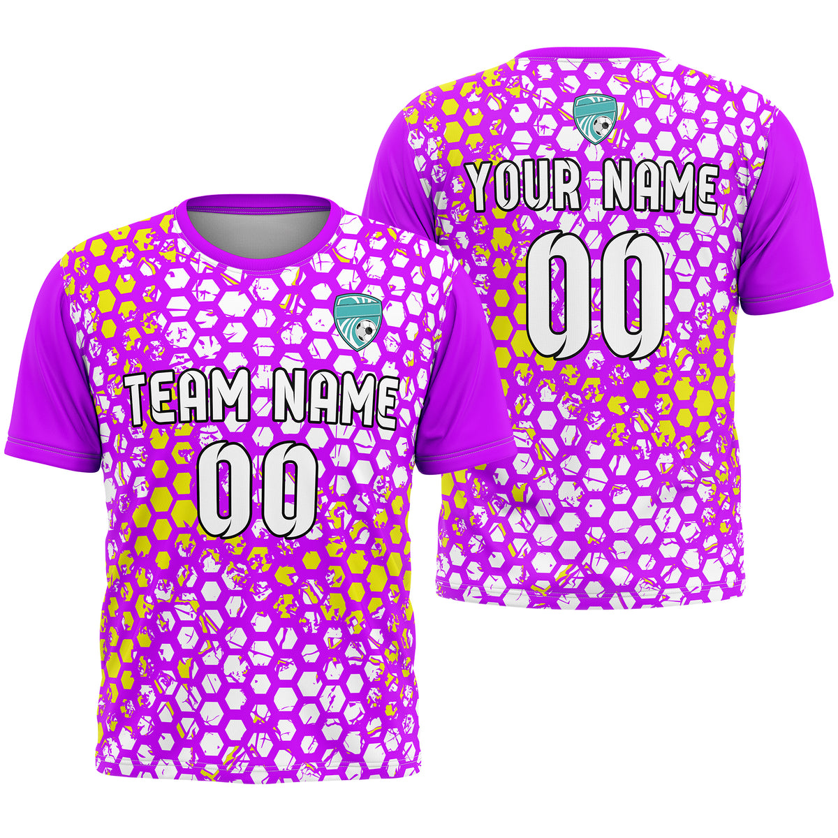 Custom Soccer Purple Round Neck Hex Pattern Sports Tops Jersey