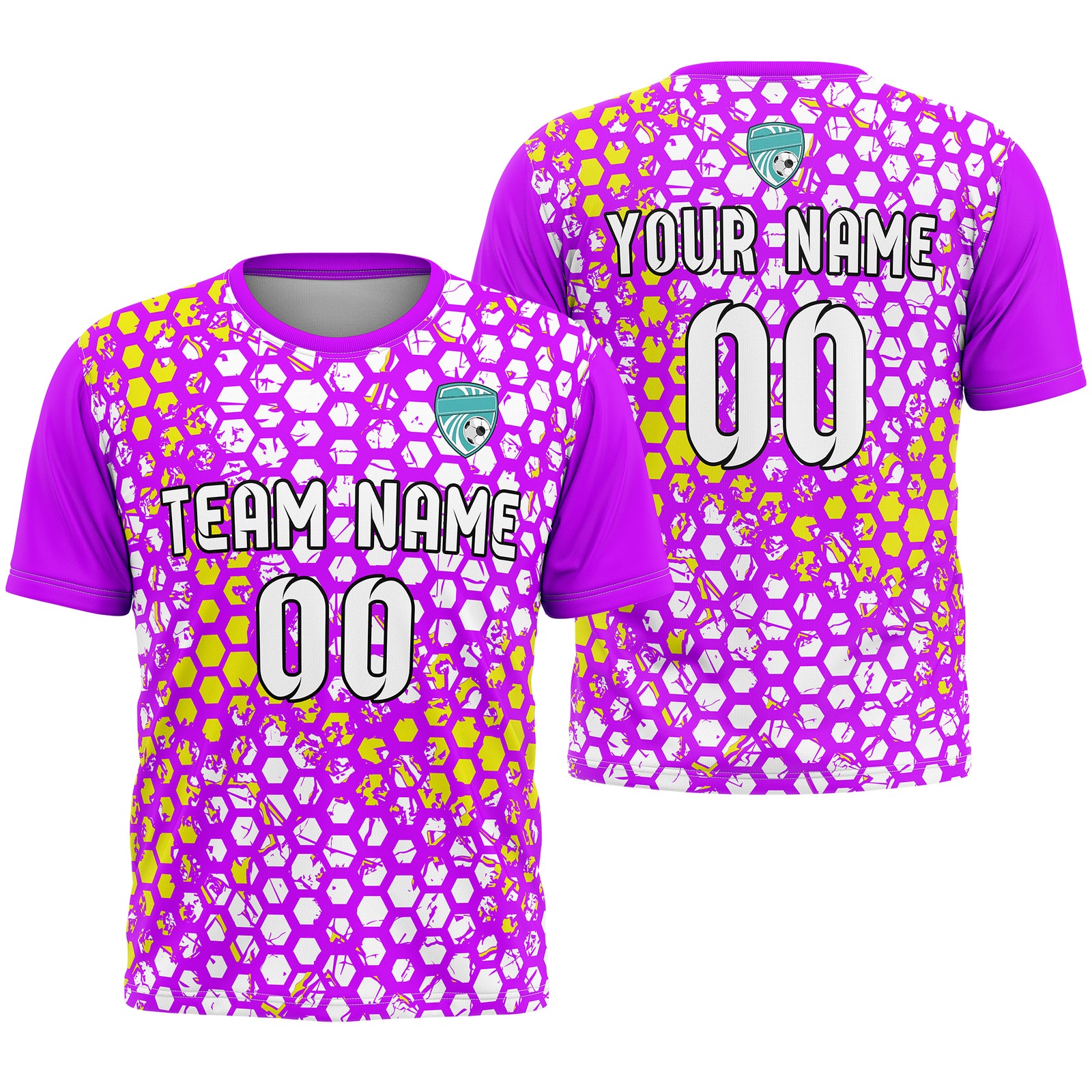 Custom Soccer Yellow Round Neck Hex Pattern Sports Tops Jersey
