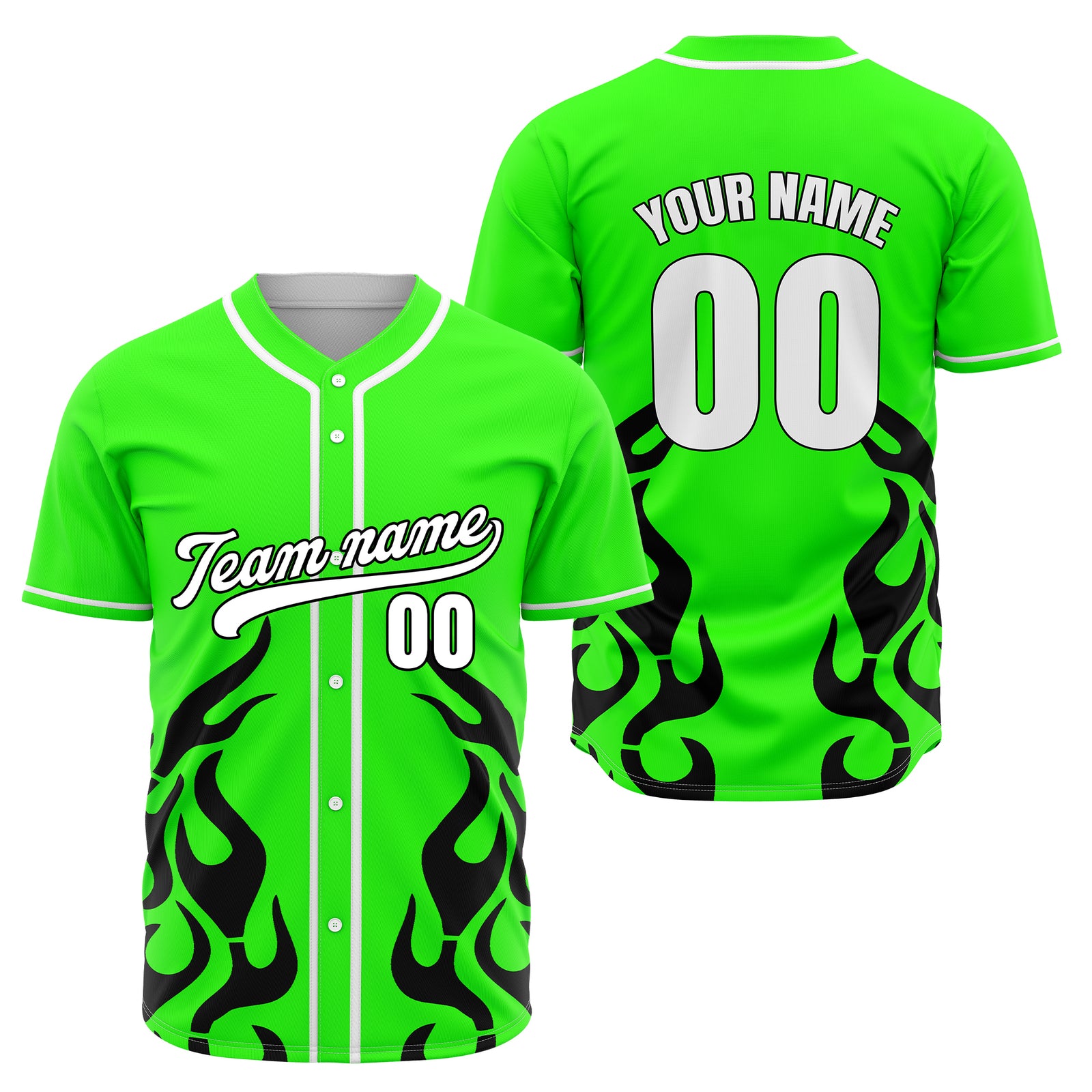 Custom Shadow Flames Neon Green Baseball Sports Jersey Personalized Uniform with Name & Number