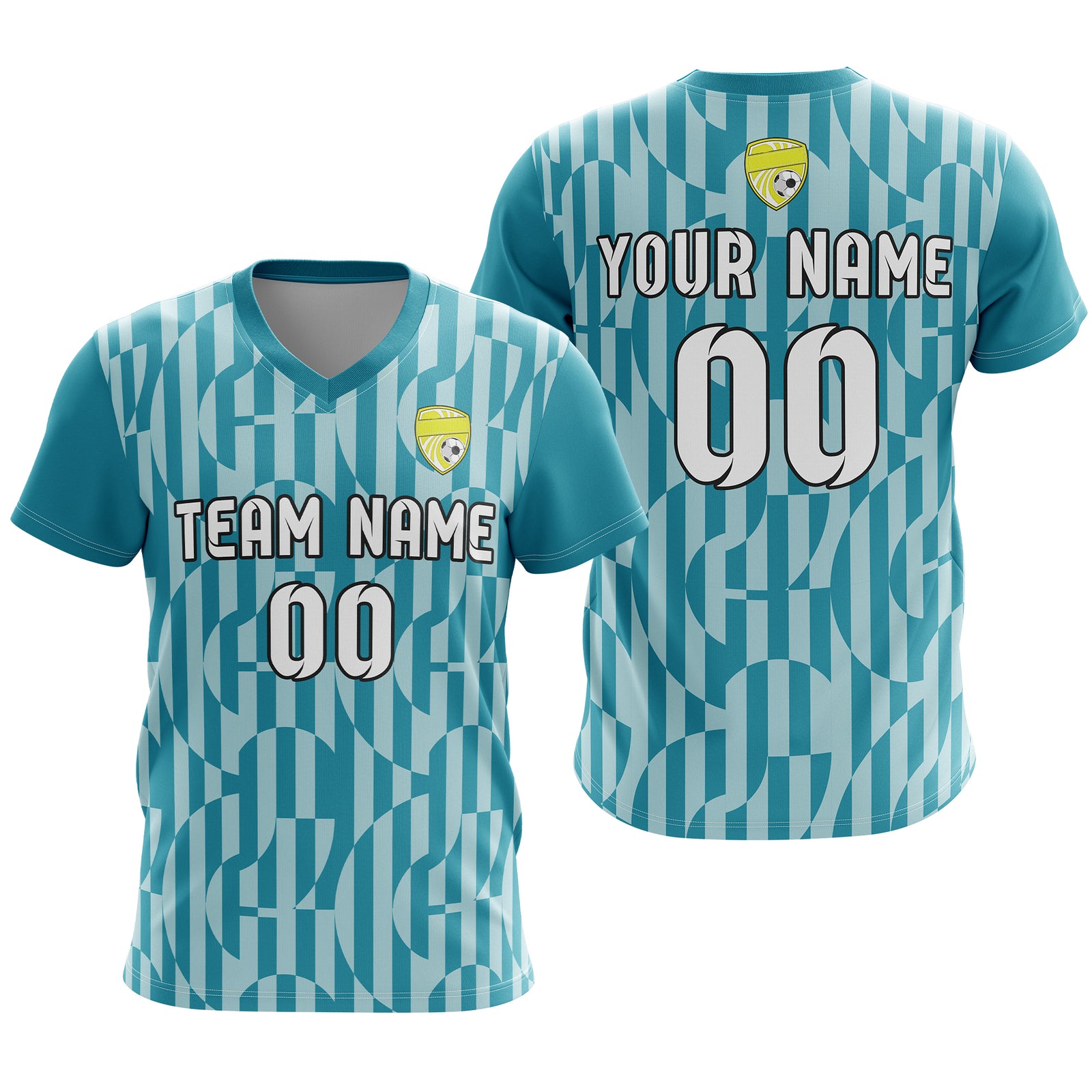 Custom Pulse Grid V-Full Pattern Soccer Teal Sport Tops Jersey
