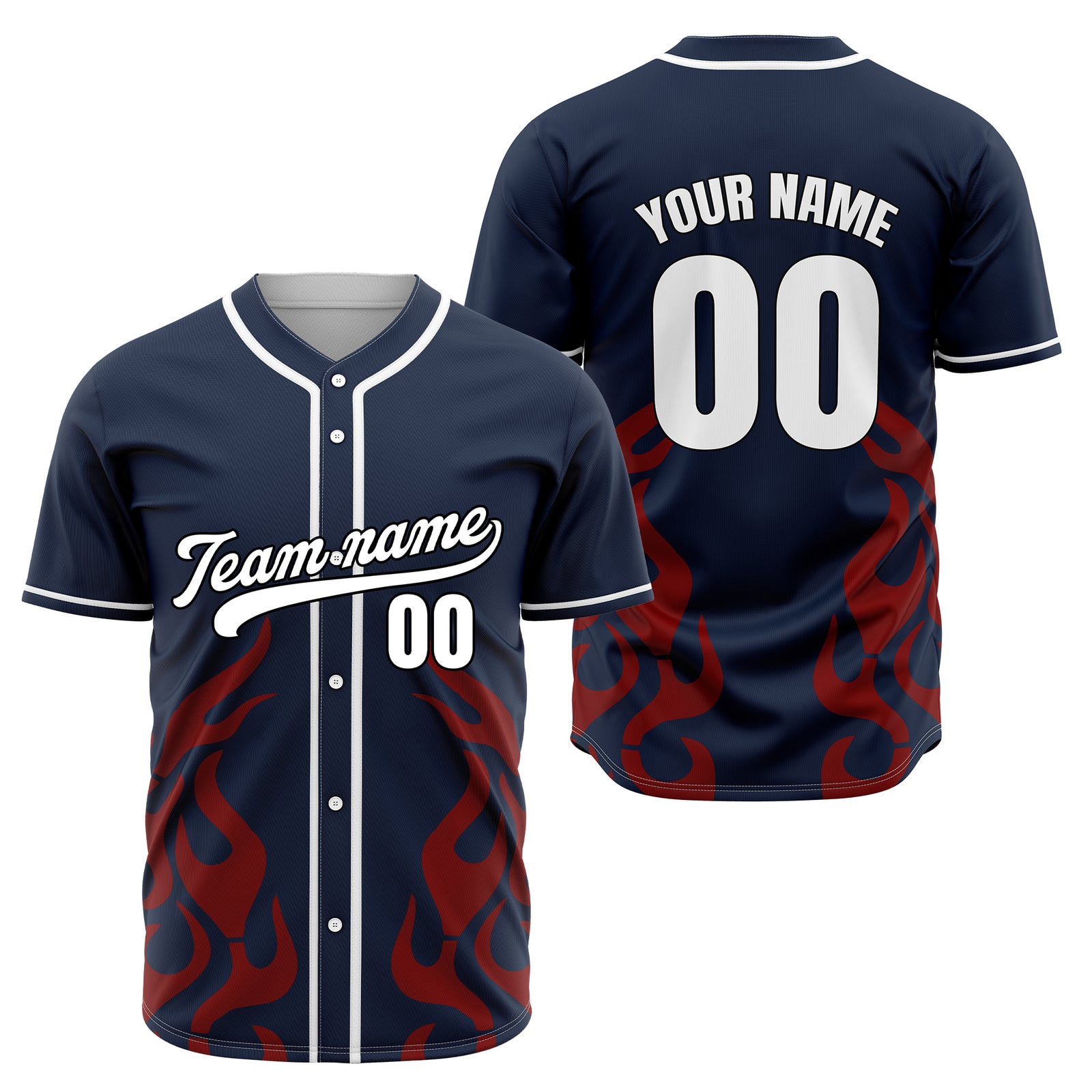 Custom Shadow Flames Navy Baseball Sports Jersey Personalized Uniform with Name & Number