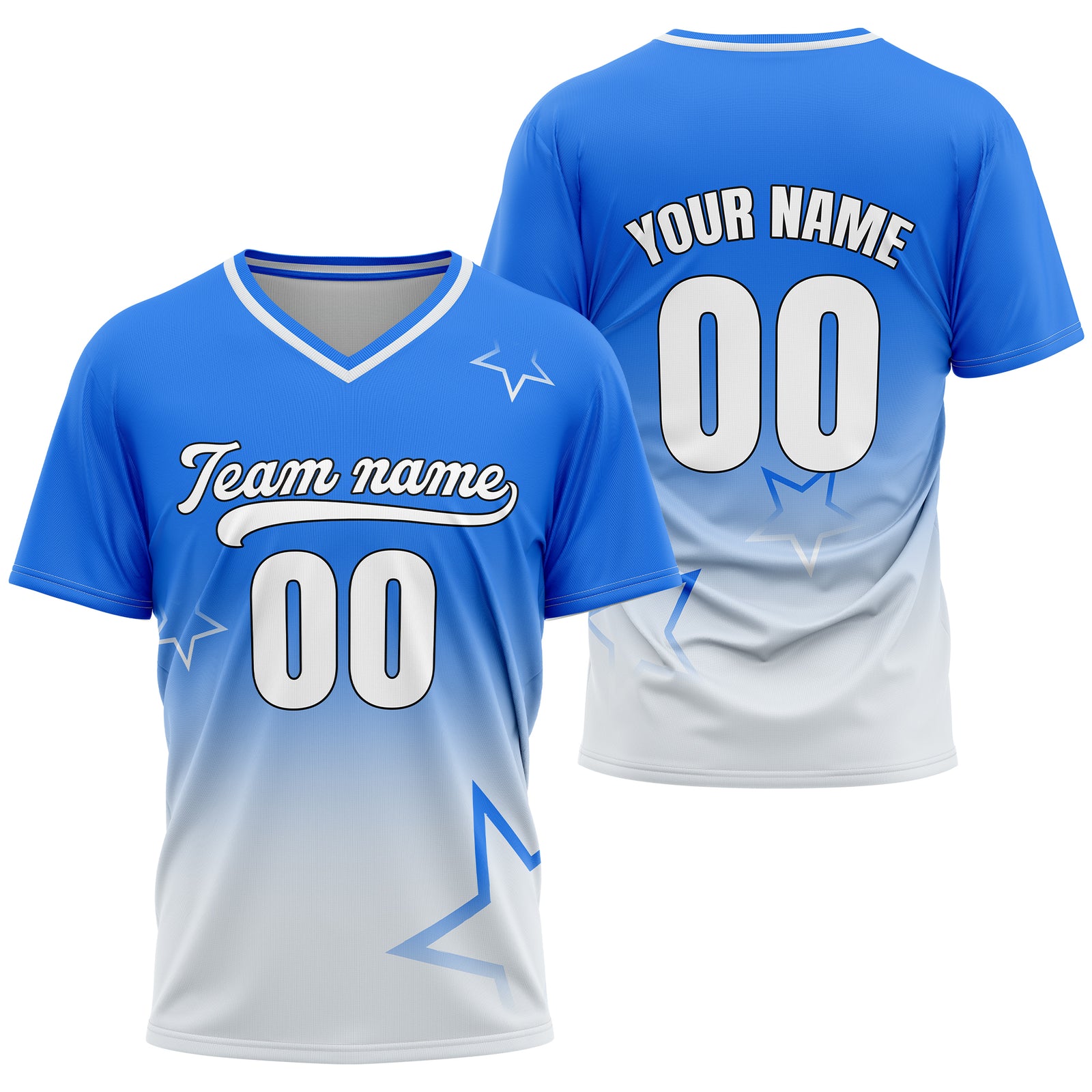 Custom Star Gradient Baseball Blue Sports Jersey Personalized Uniform with Name & Number