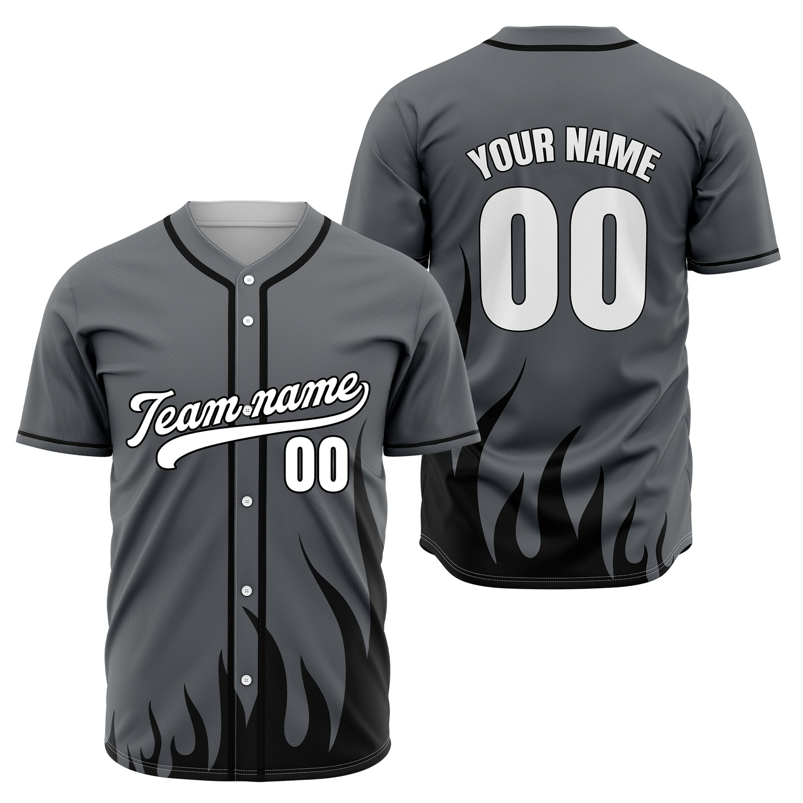 Custom Fire Pulse Dark Grey Baseball Sports Jersey Personalized Uniform with Name & Number