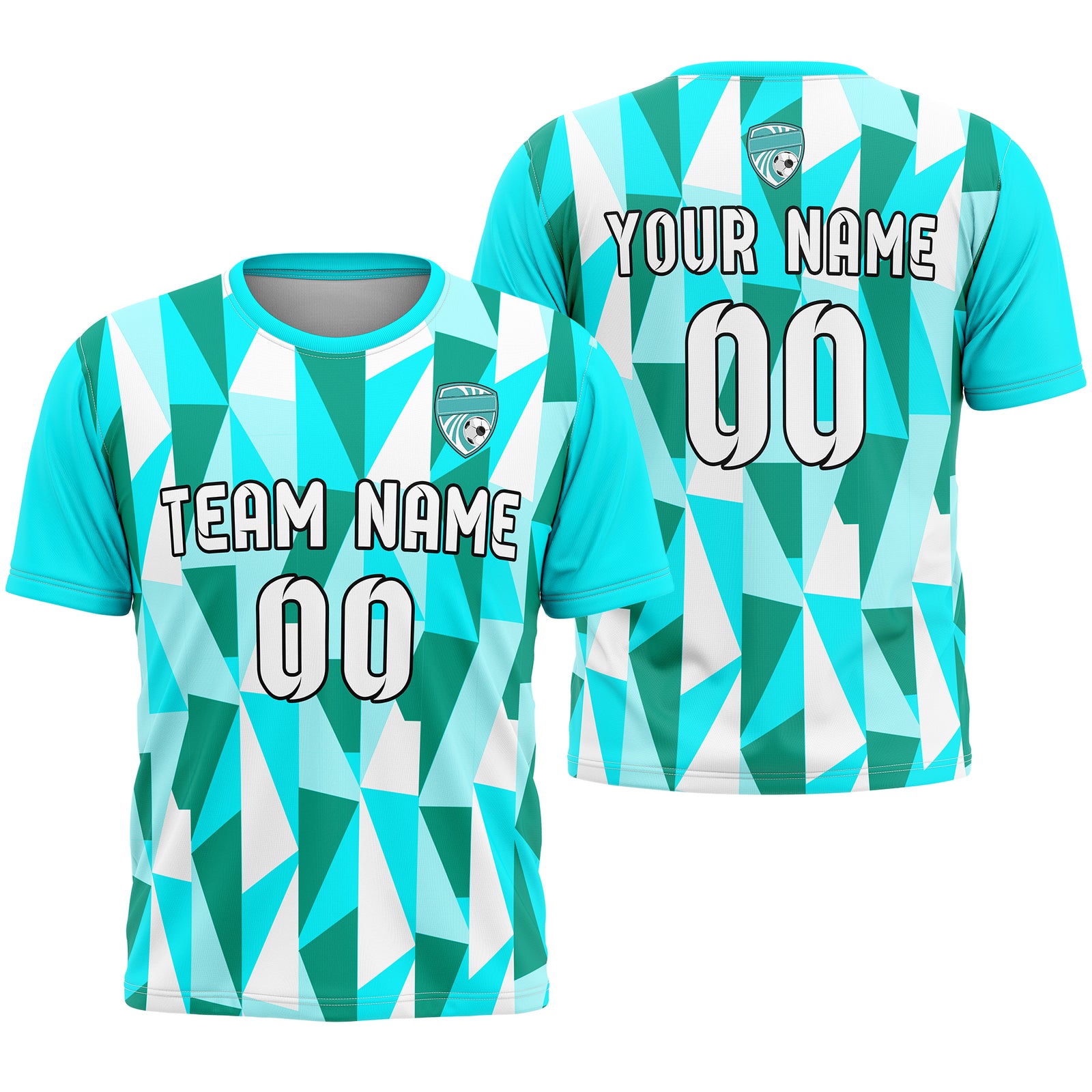 Custom Crystal R-Full Pattern Soccer Aqua Sport Tops Jersey