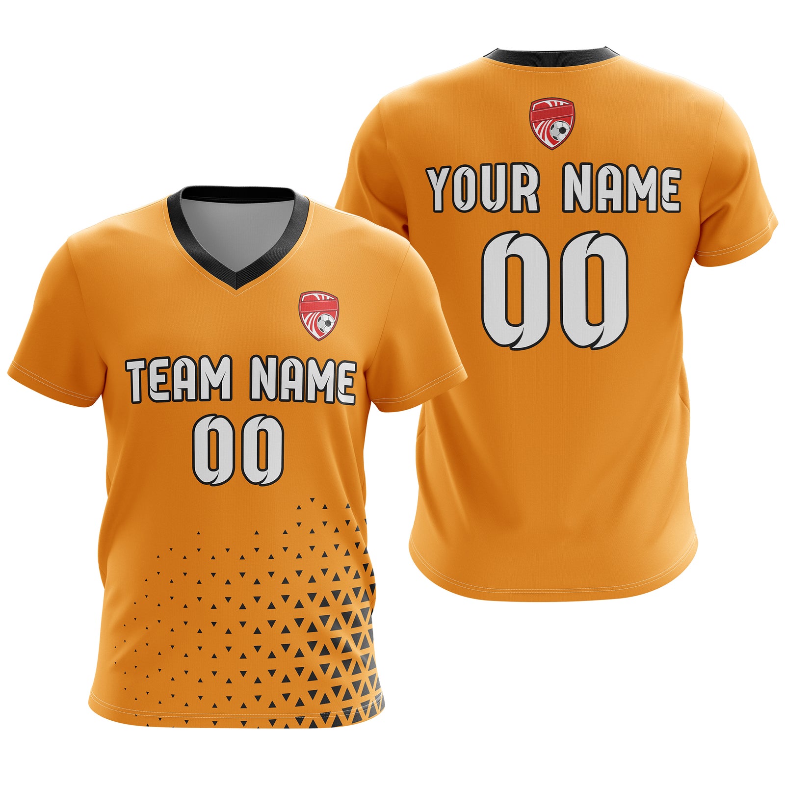 Custom Tri-Edge V-Side Pattern Orange Soccer Sport Tops Jersey